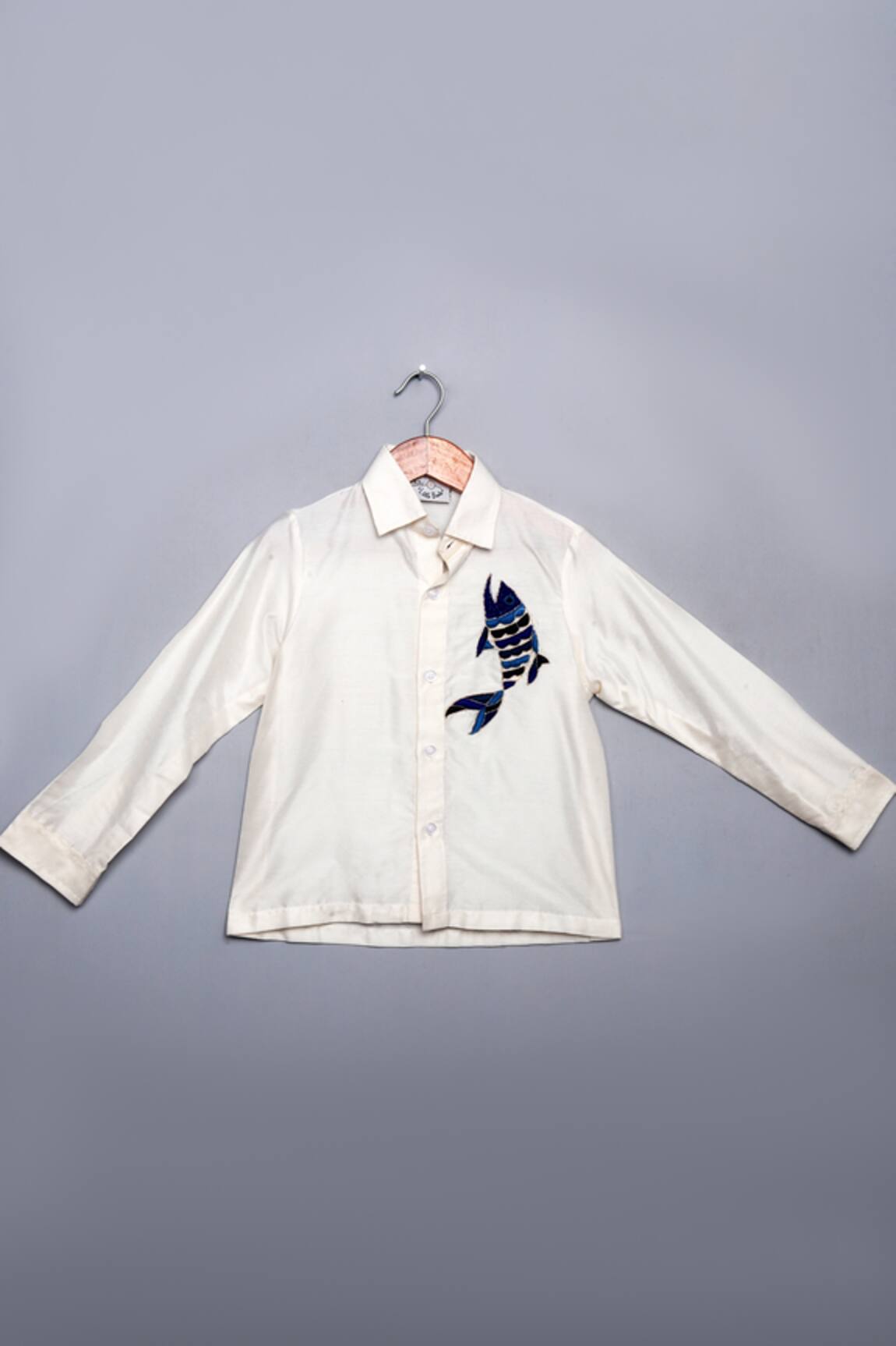 Little Brats Placement Fish Embroidered Pattern Shirt 