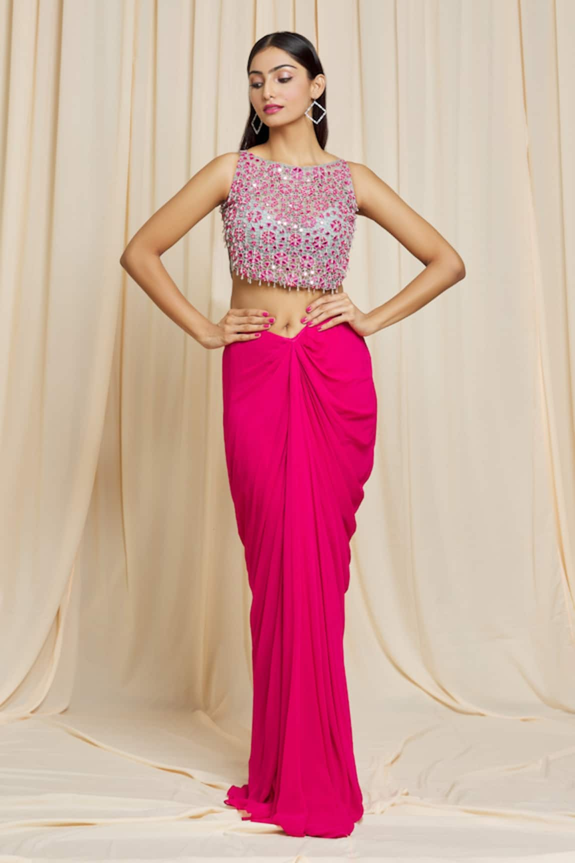 Izzumi Mehta Draped Skirt & Embroidered Crop Top Set