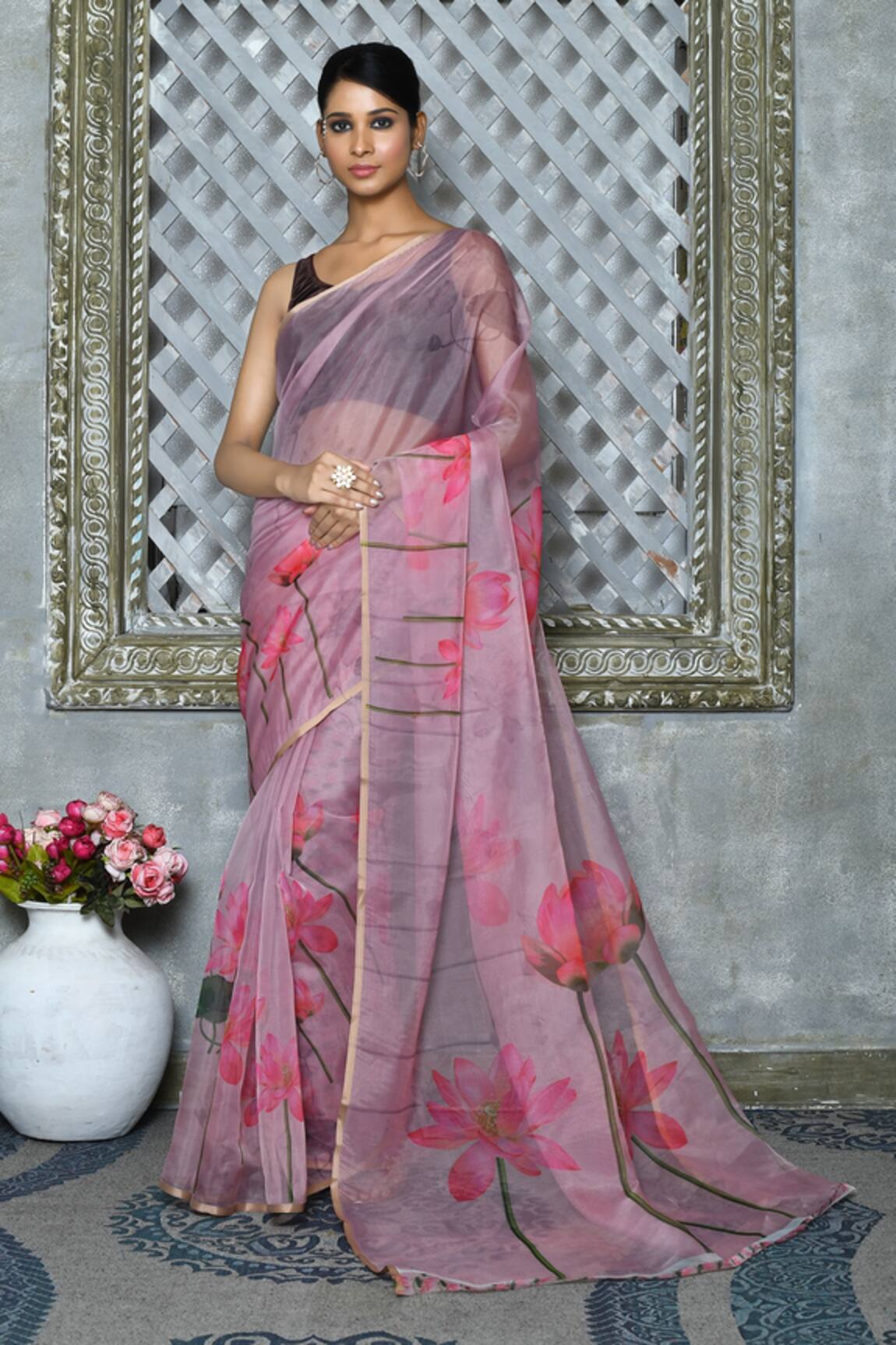 Nazaakat by Samara Singh Organza Lotus Motif Saree