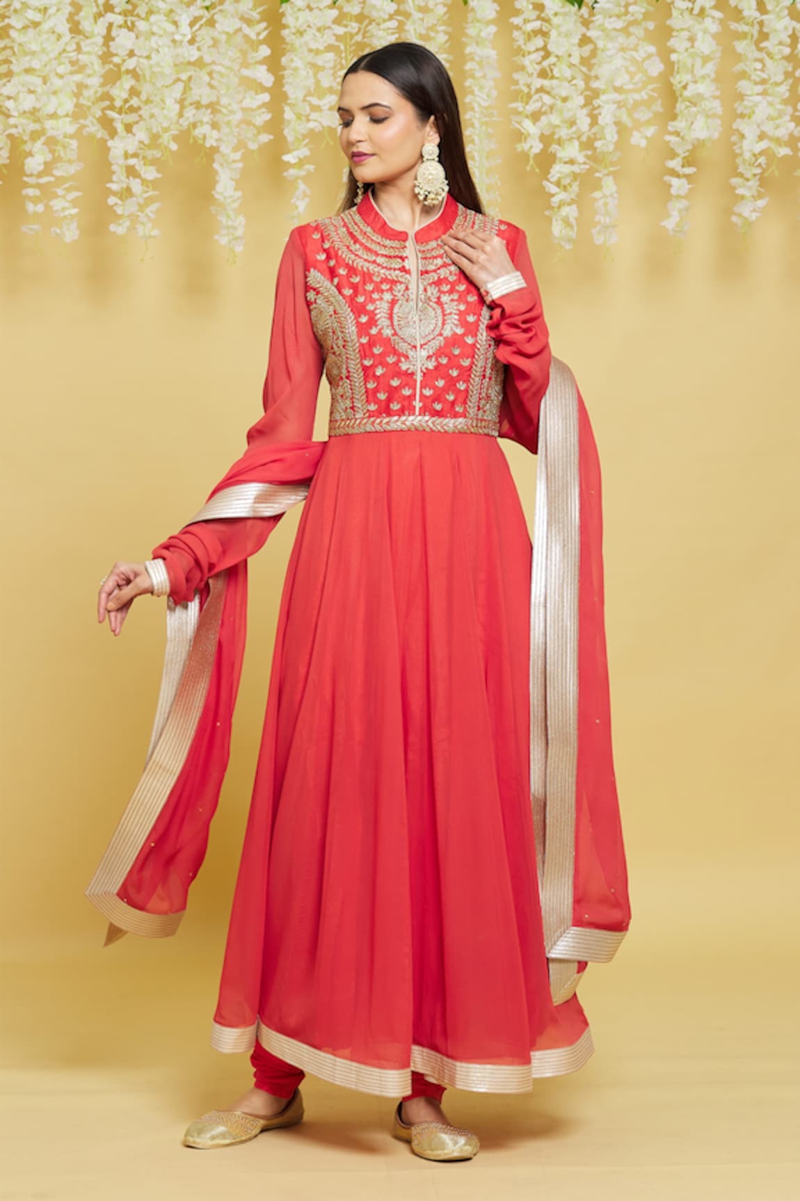 Aiman Silk Mandarin Collar Anarkali Set