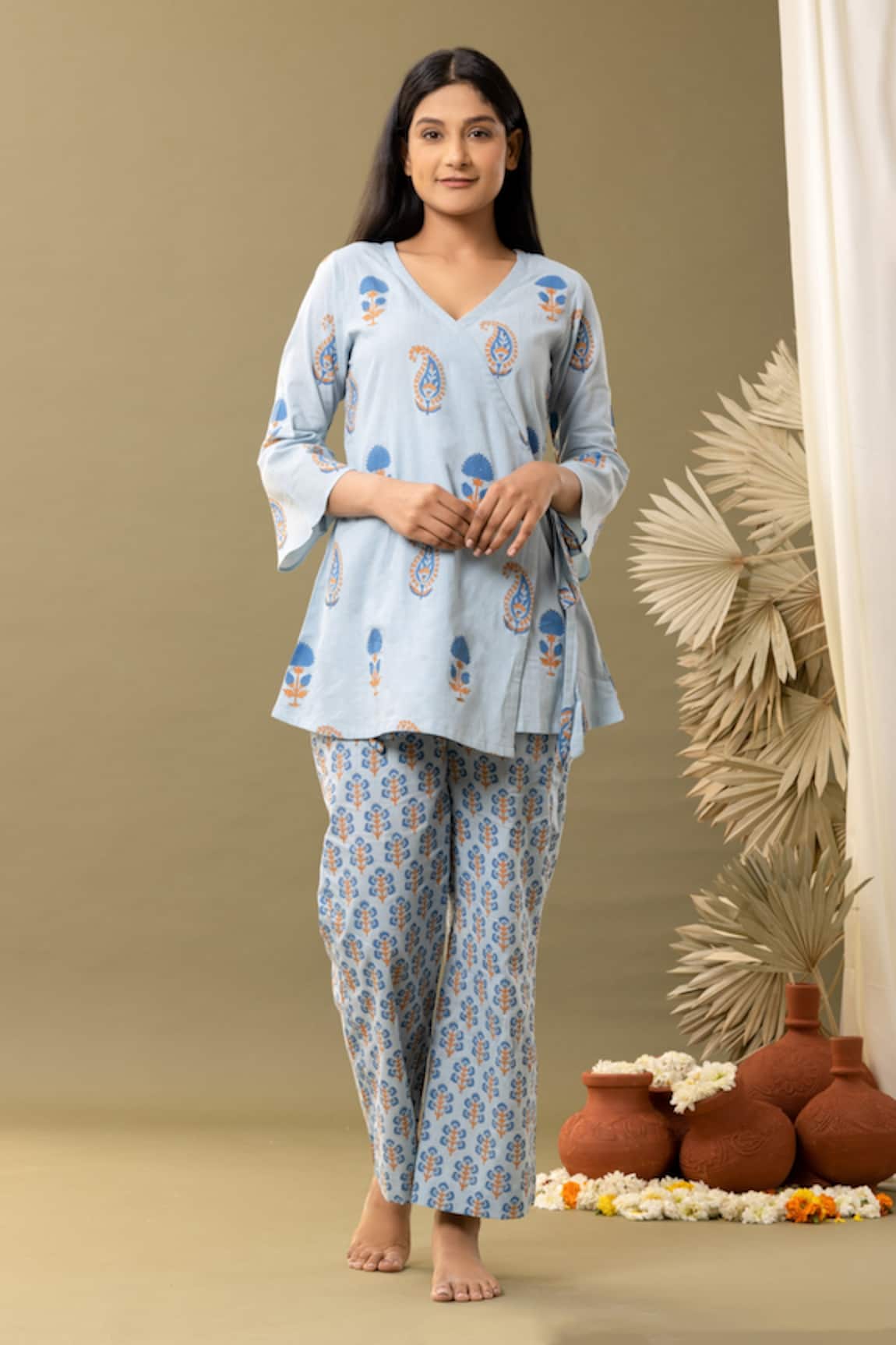 Abbaran Floral Print Angrakha & Pant Set