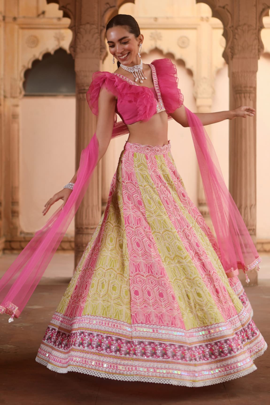 Dheeru Taneja Zinnia Two Tone Embroidered Lehenga Set