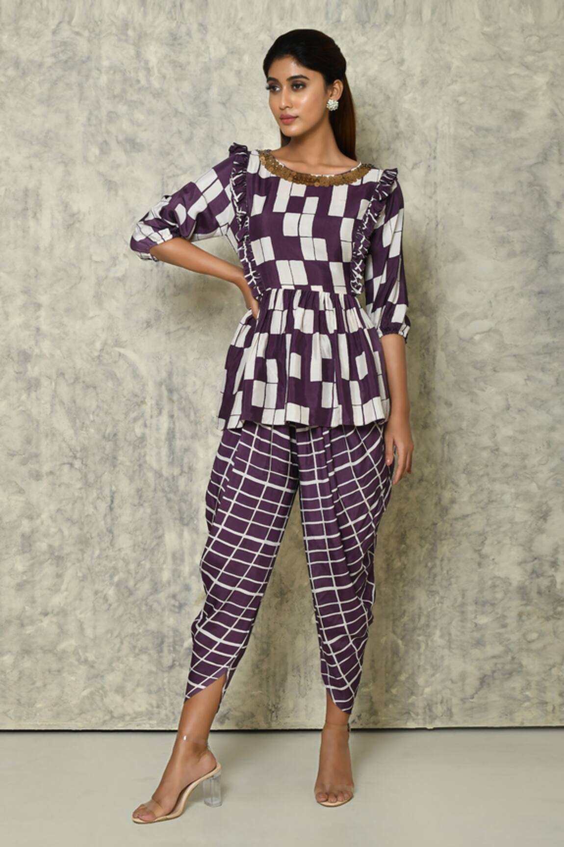 Nazaakat by Samara Singh Printed Top With Draped Pant