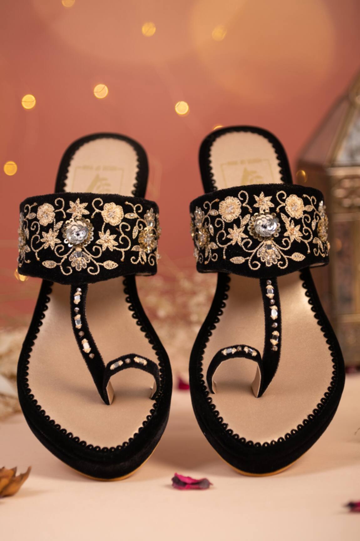 House Of Vian Evie Velvet Embroidered Kolhapuri Wedges 