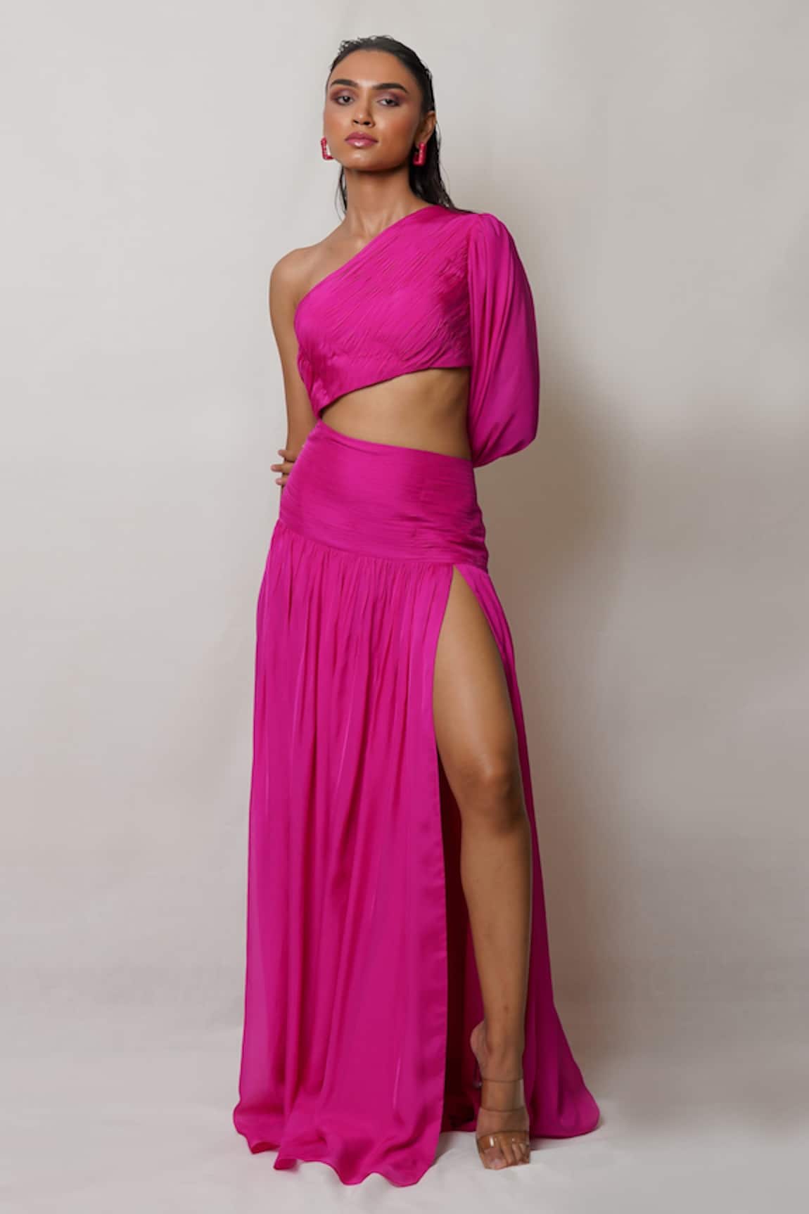 Pinup By Astha One Shoulder Waist Cutout Gown