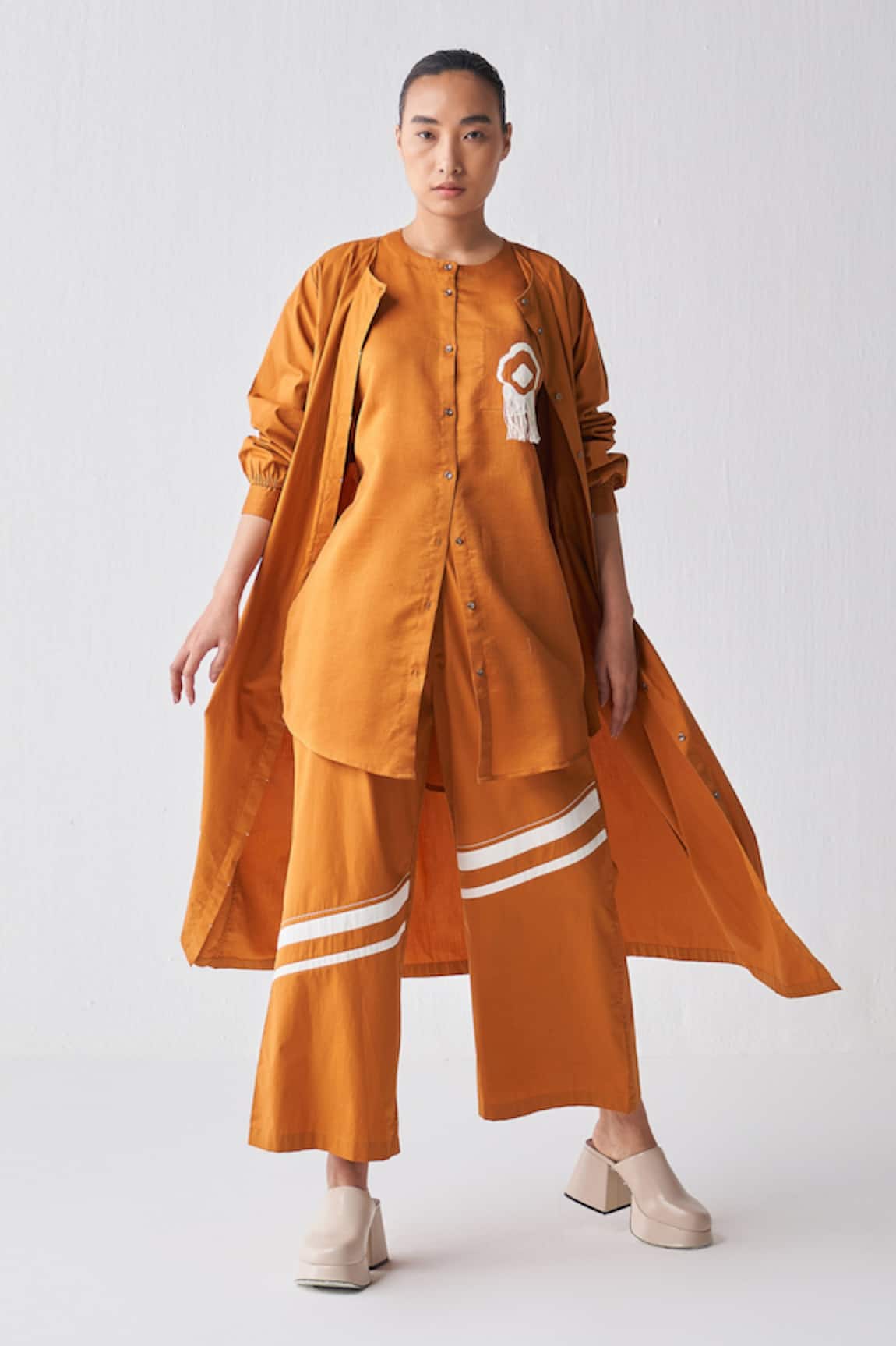 Three Chanderi Fringed Detailed Shirt 