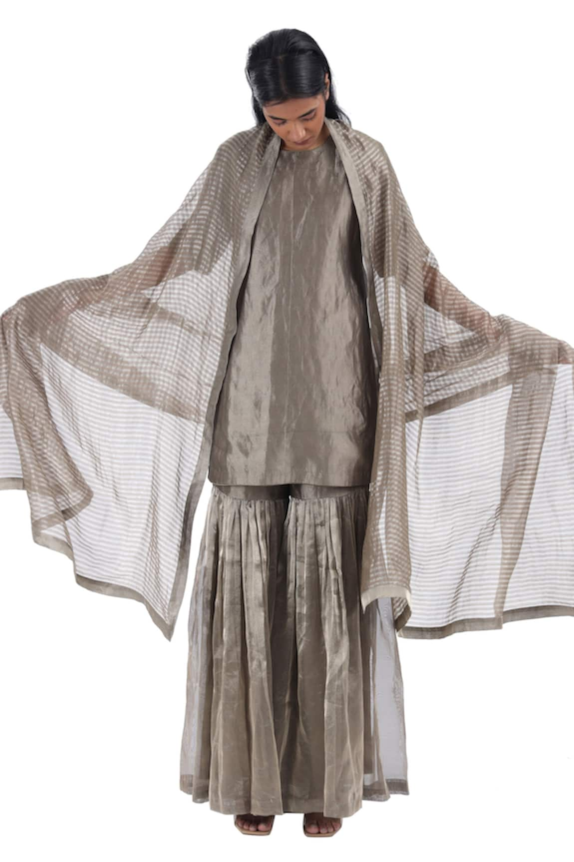 Akaaro Silk Kurta Set With Stripe Woven Dupatta