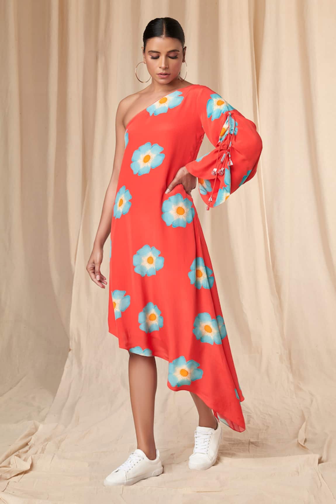Masaba Crazy Daizy Print One Shoulder Kaftan Dress