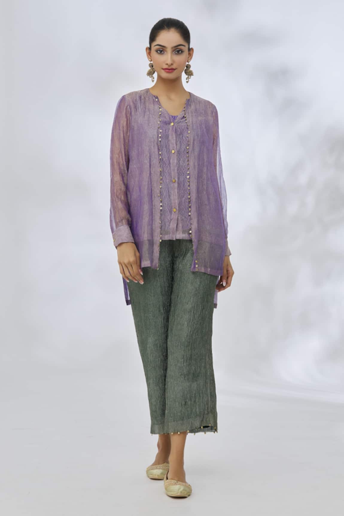 Itrh High Low Placement Coin Embellished Top