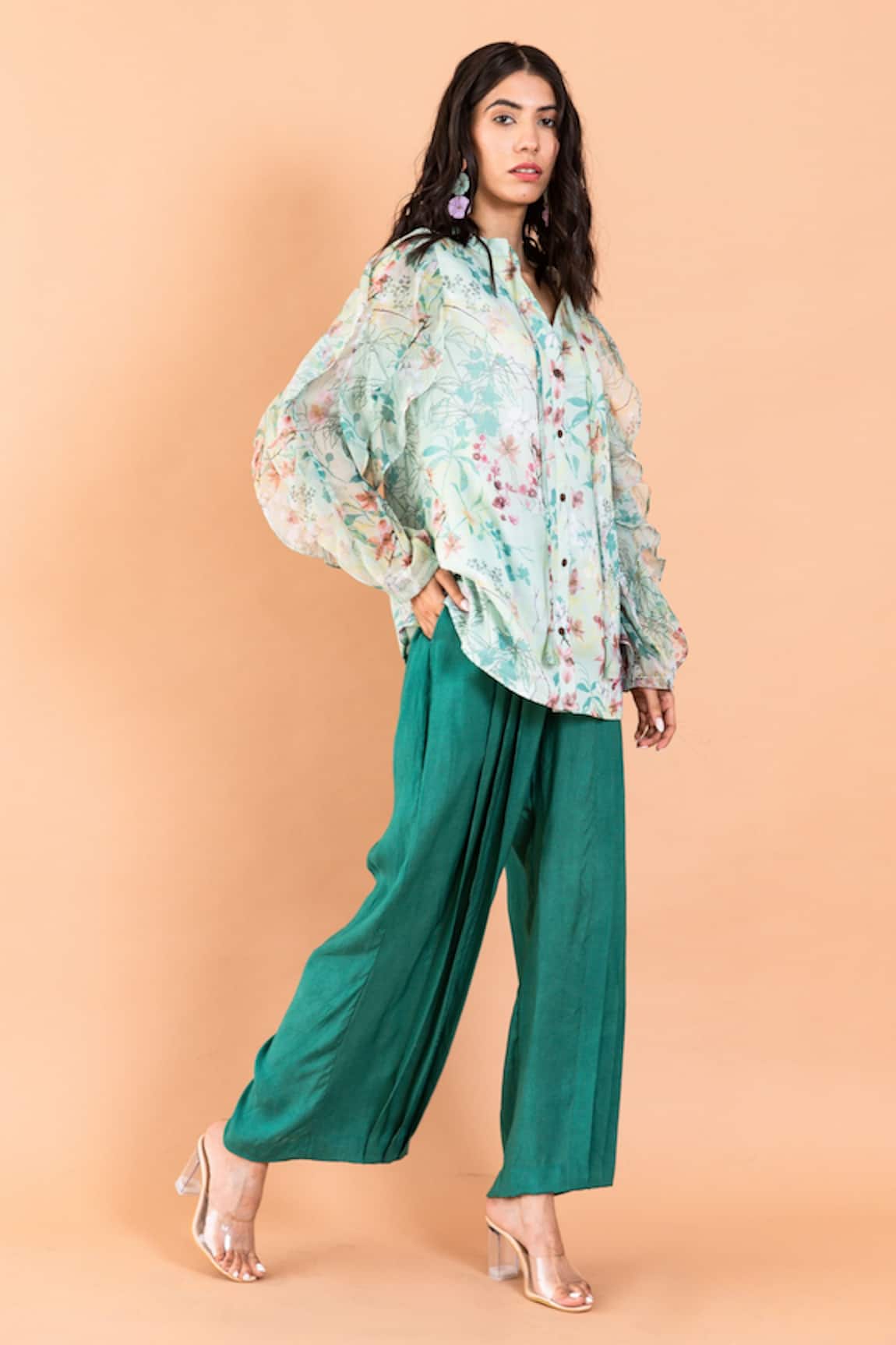 AROOP SHOP INDIA Amberlyn Catmint Print Shirt & Pant Set 