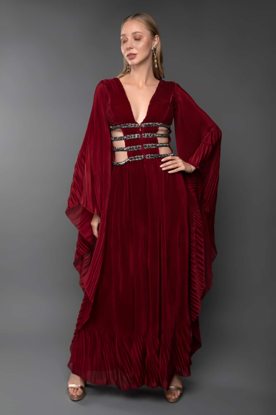 Anjum Qureshi Waterfall Sleeve Pleated Jumpsuit