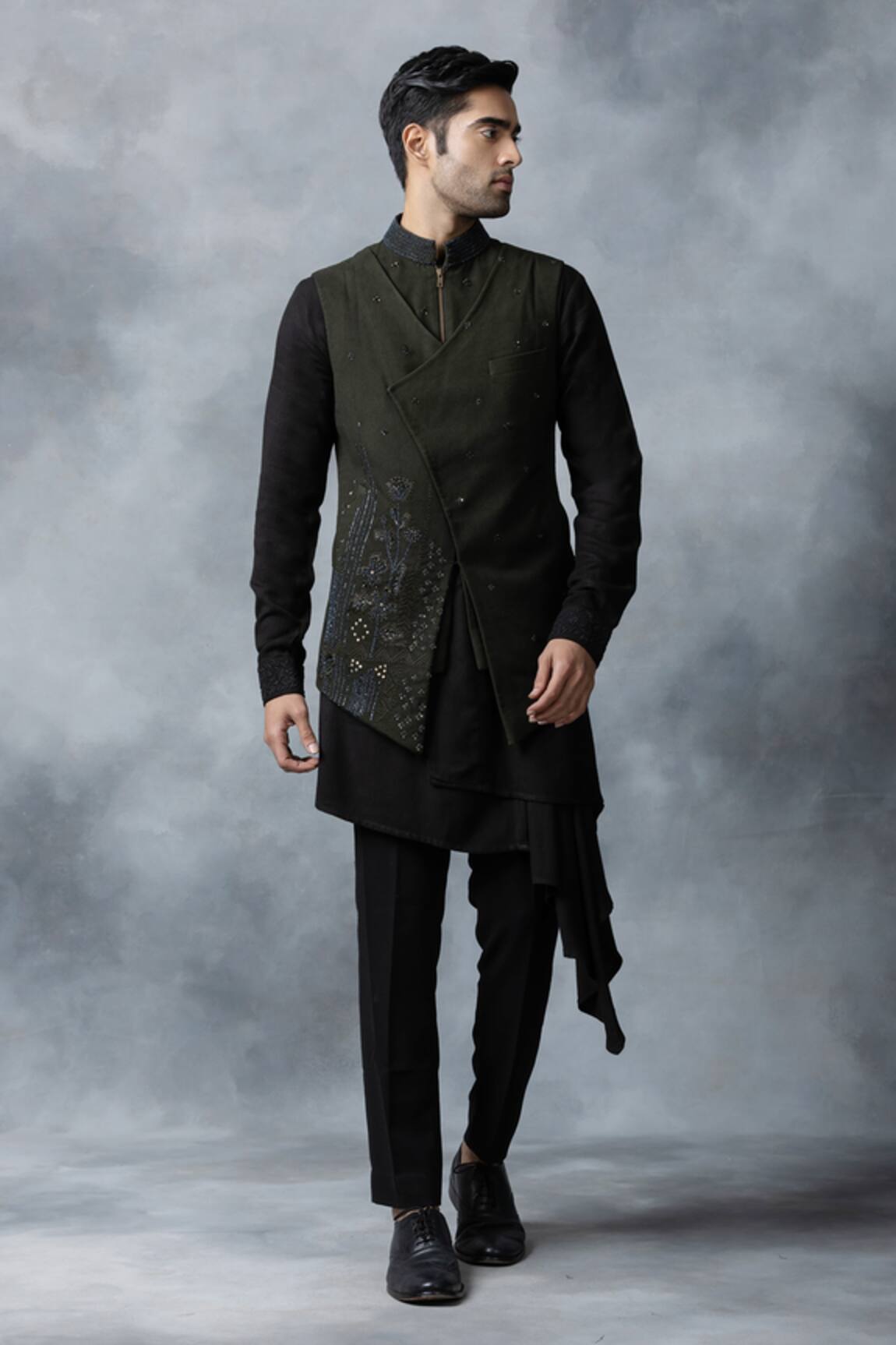Sarab Khanijou Embroidered Waist Coat & Asymmetric Kurta Set