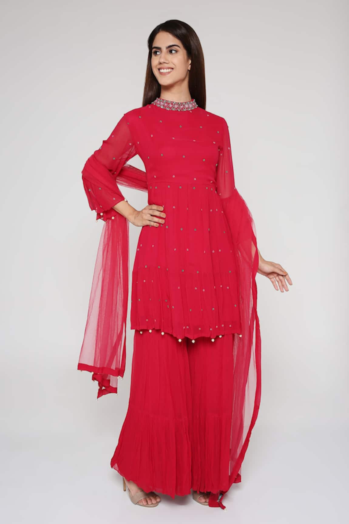 Bha Sha Aza Embroidered Tunic Sharara Set