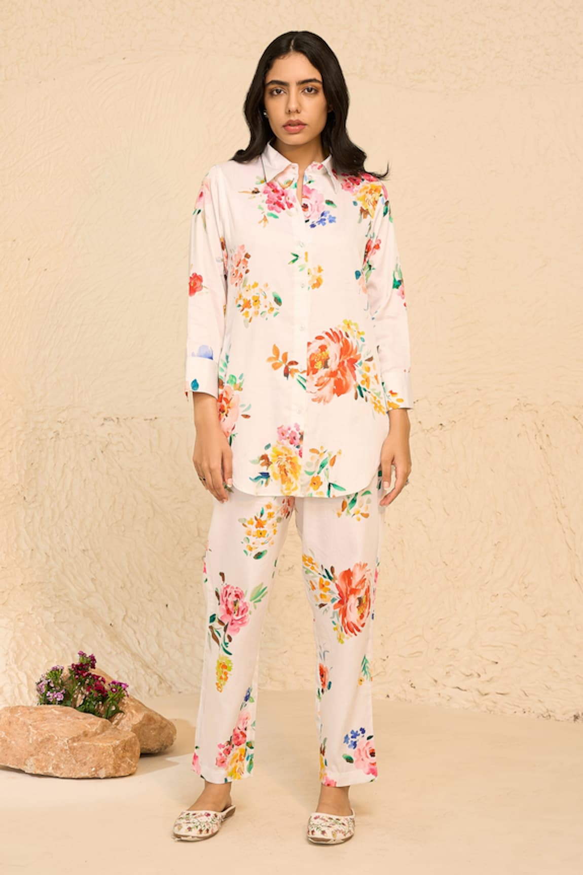 Chrkha Flower Bloom Print Shirt With Pant