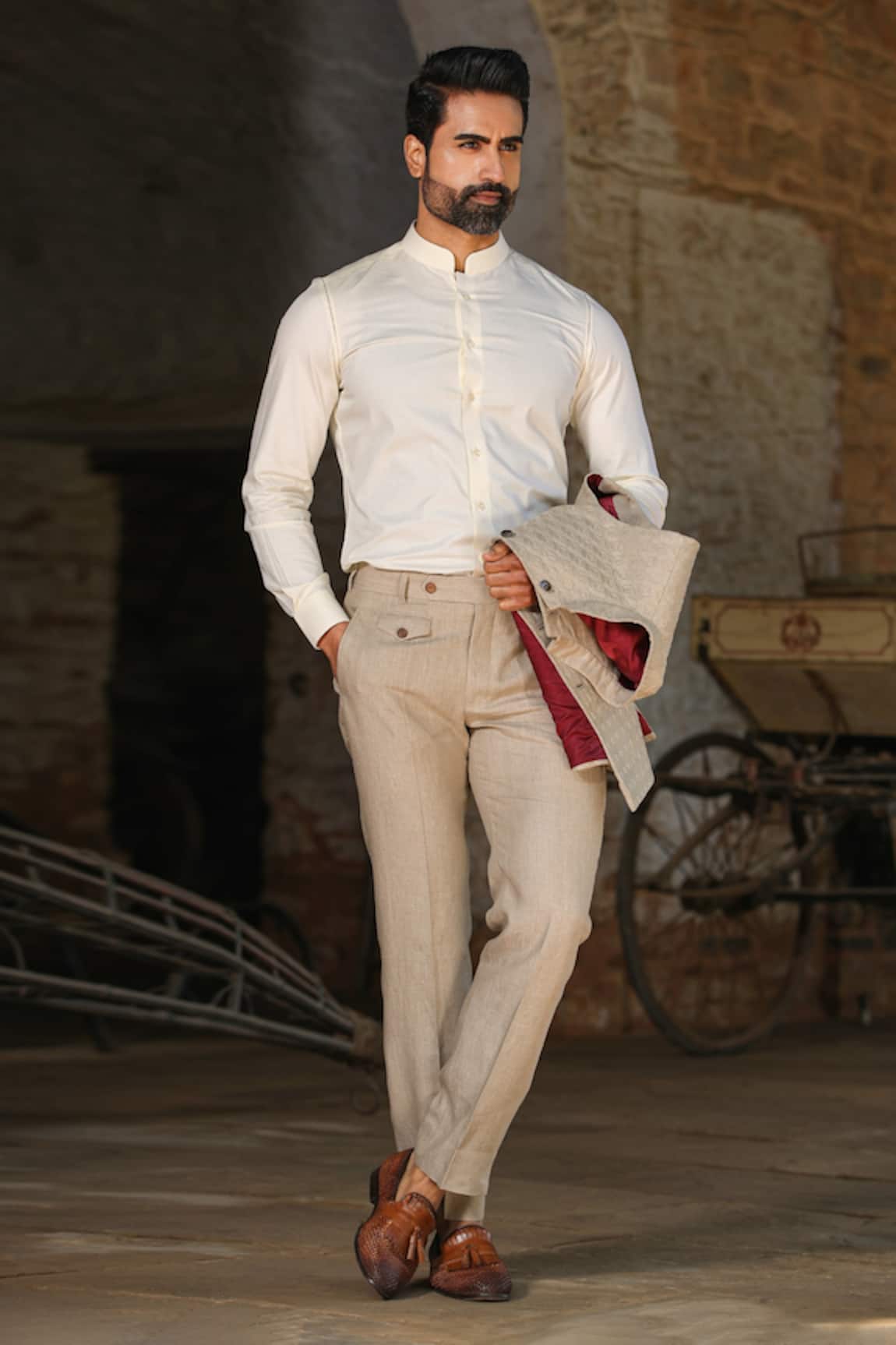 Raw & Rustic by Niti Bothra Buttoned Hem Handcrafted Straight Pant