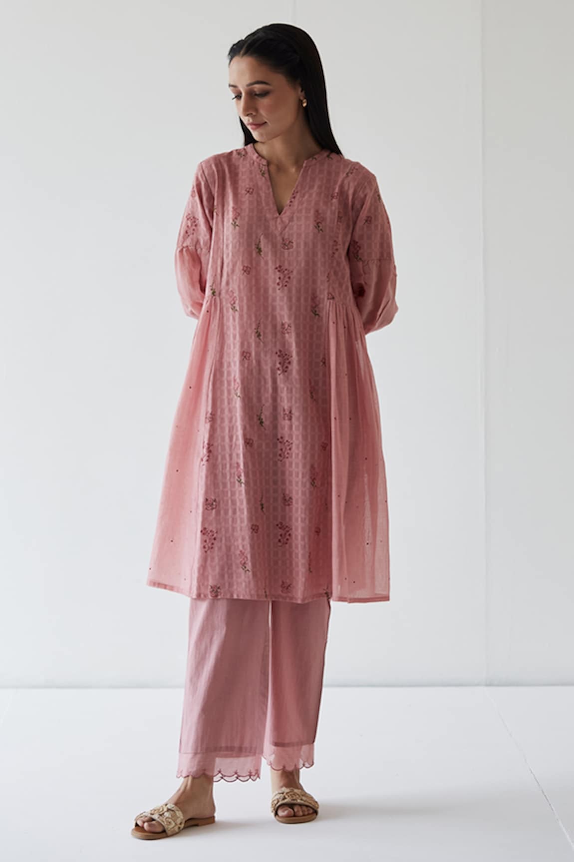 Banera Clara Floral Block Print Tunic & Pant Set