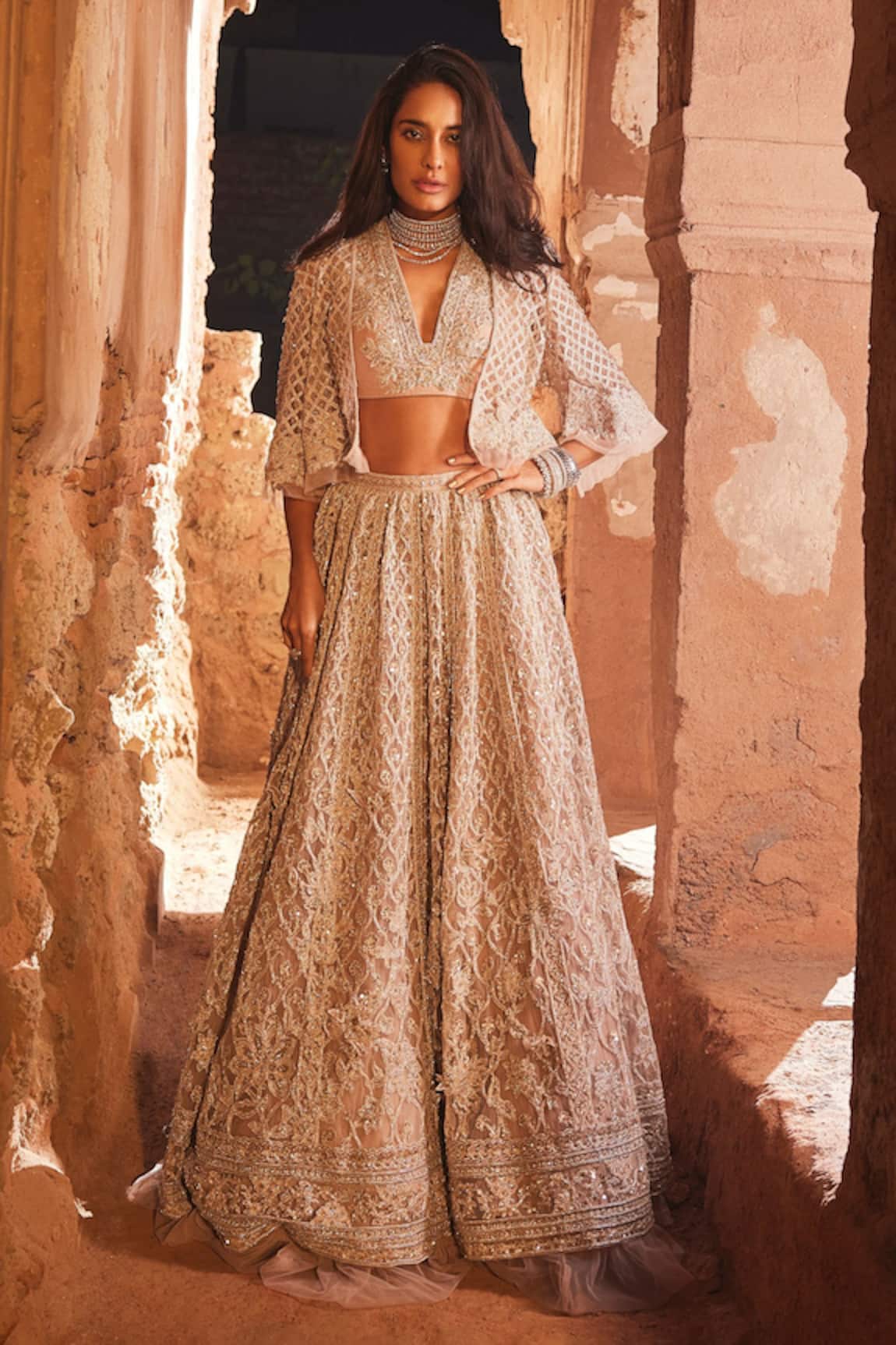 Ridhi Mehra Heer Floral Embroidered Cape & Lehenga Set
