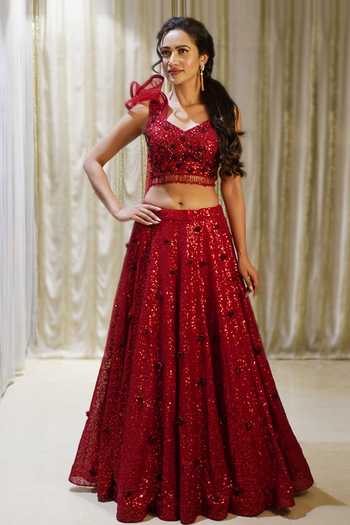 Archana Kochhar Sequins Floral Pattern Lehenga & Draped Blouse Set 