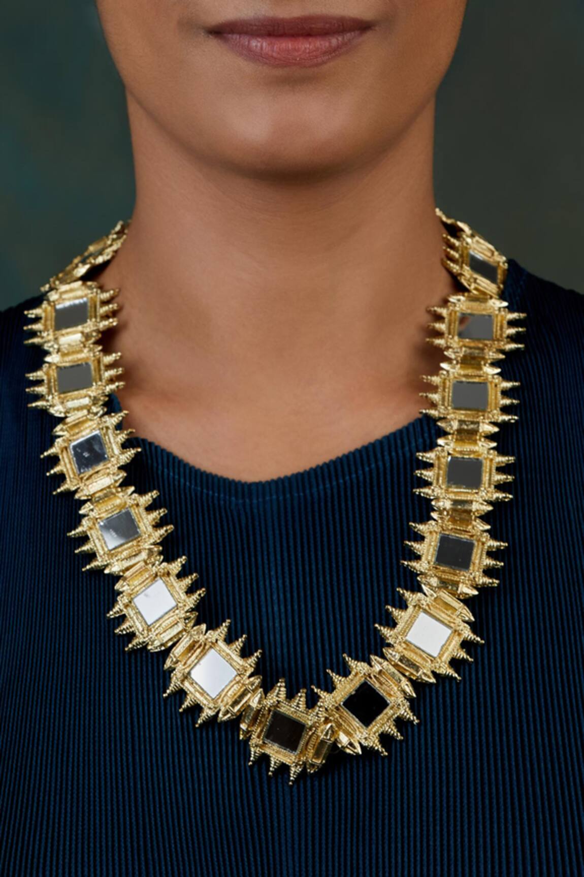 House Of Tuhina Mirror Studded Fort Long Necklace 
