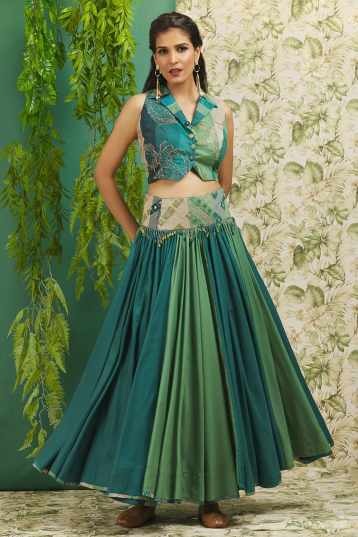 Alaya Advani Floral Embroidered Blouse & Lehenga Set