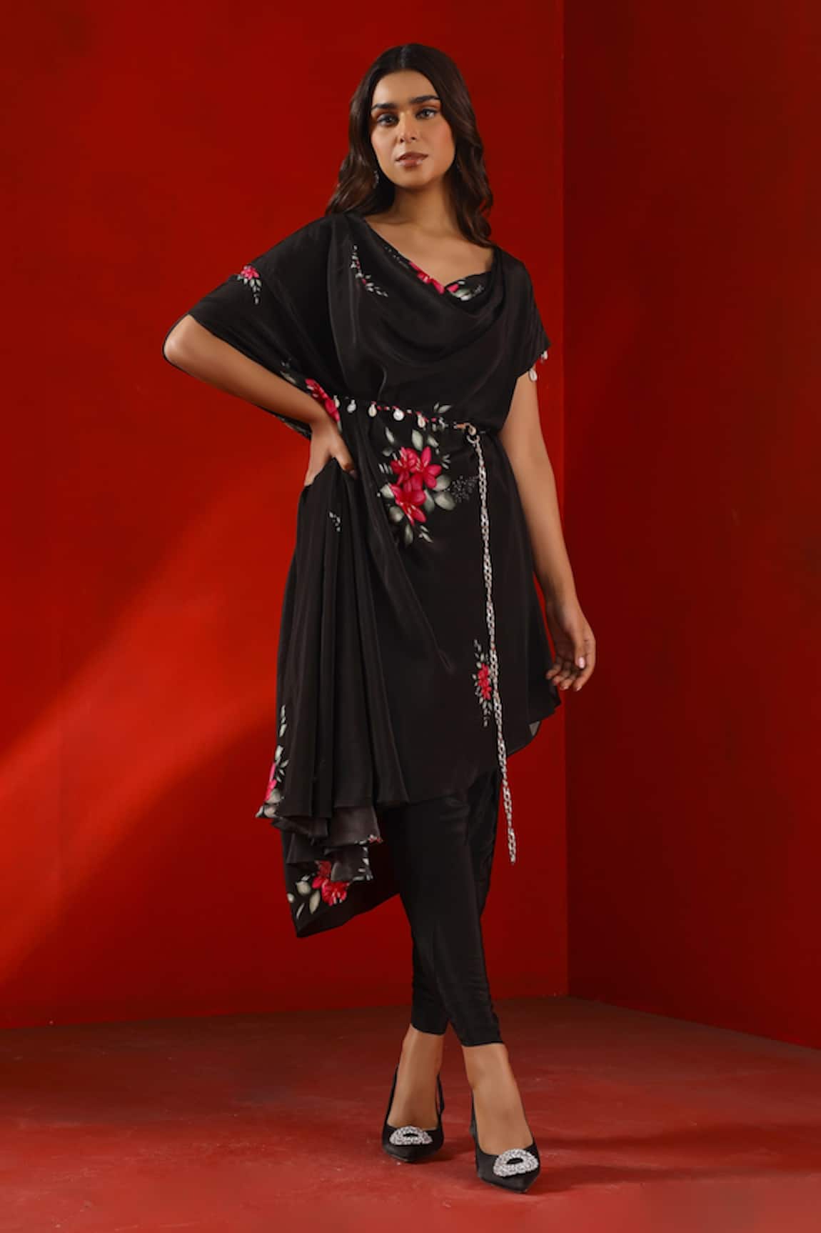 ISHA GUPTA TAYAL Magnolia Print Kaftan Kurta & Tulip Pant Set