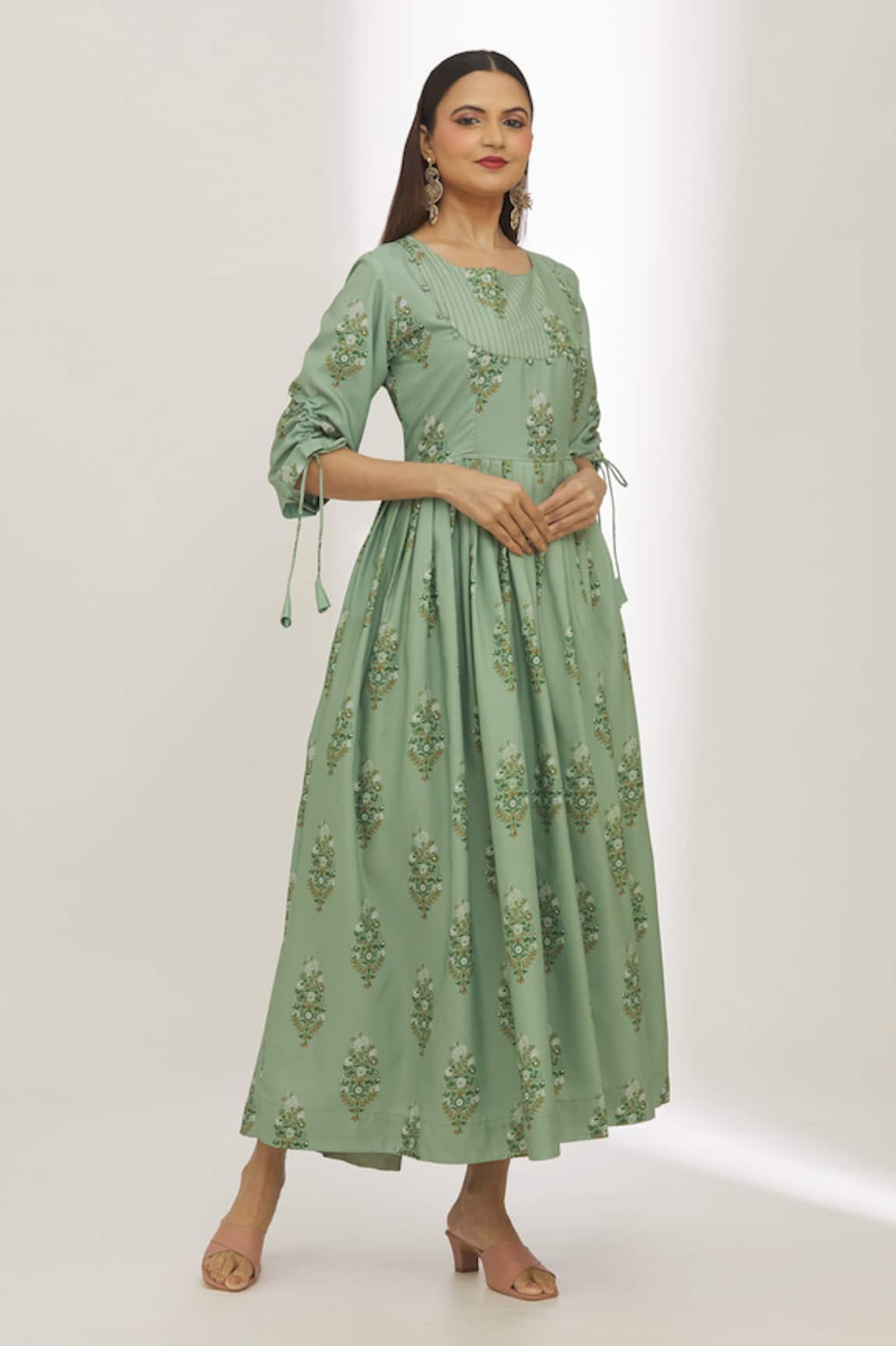 Adara Khan Flower Print Pleated Dress