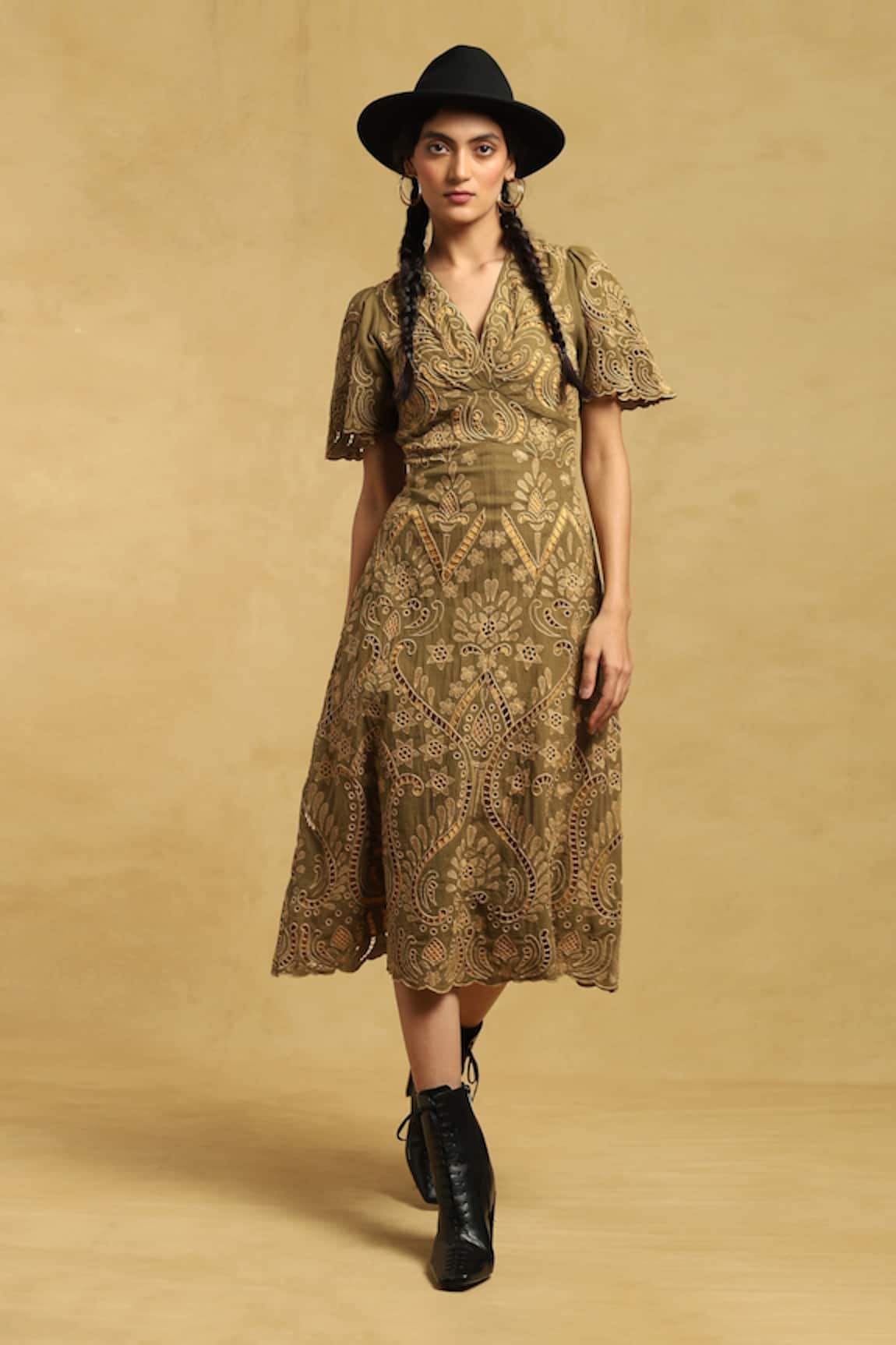 Ritu Kumar Cutwork Fit & Flare Midi Dress 