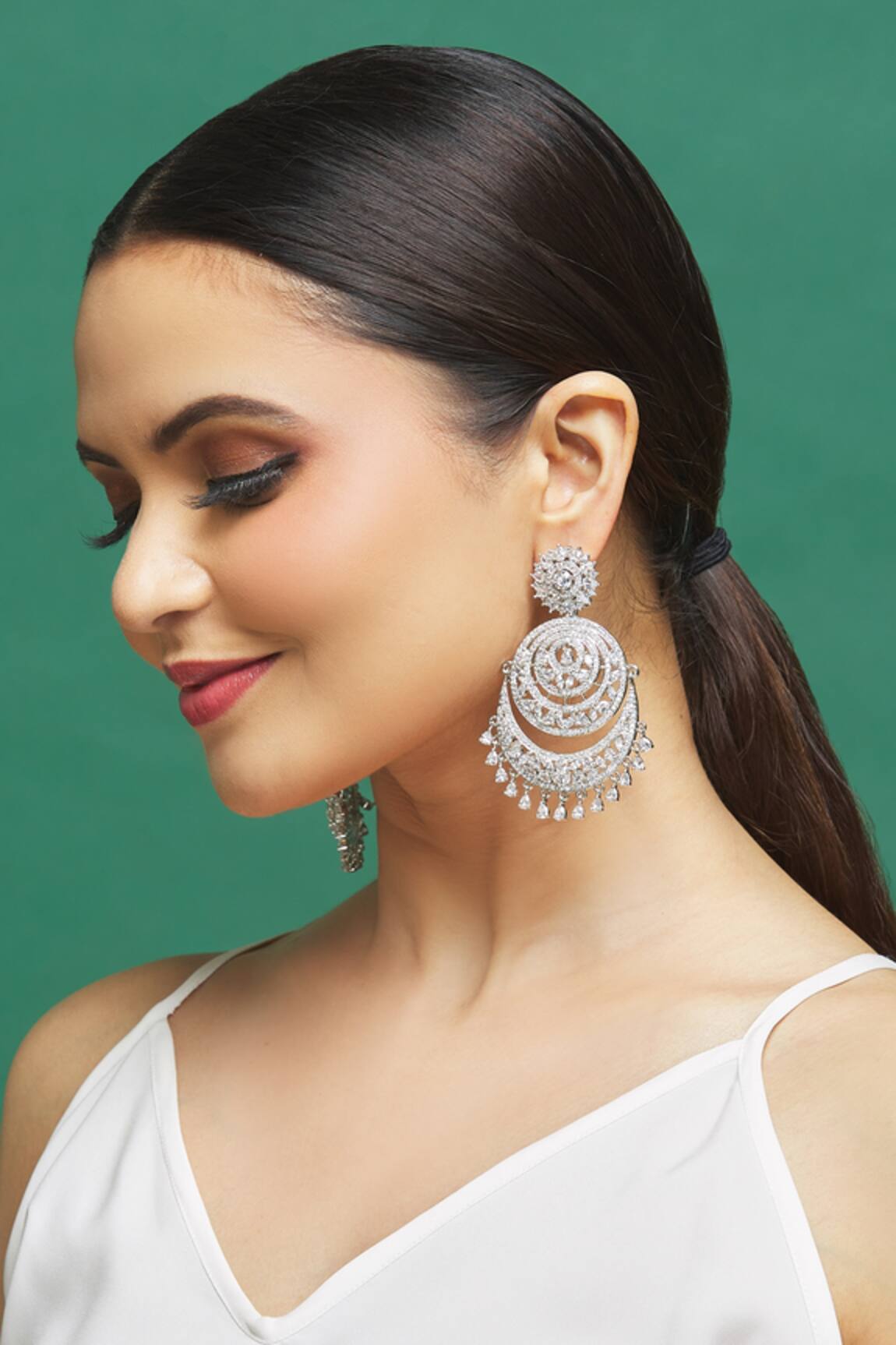 Our Purple Studio White Stone Embellished Chandbalis