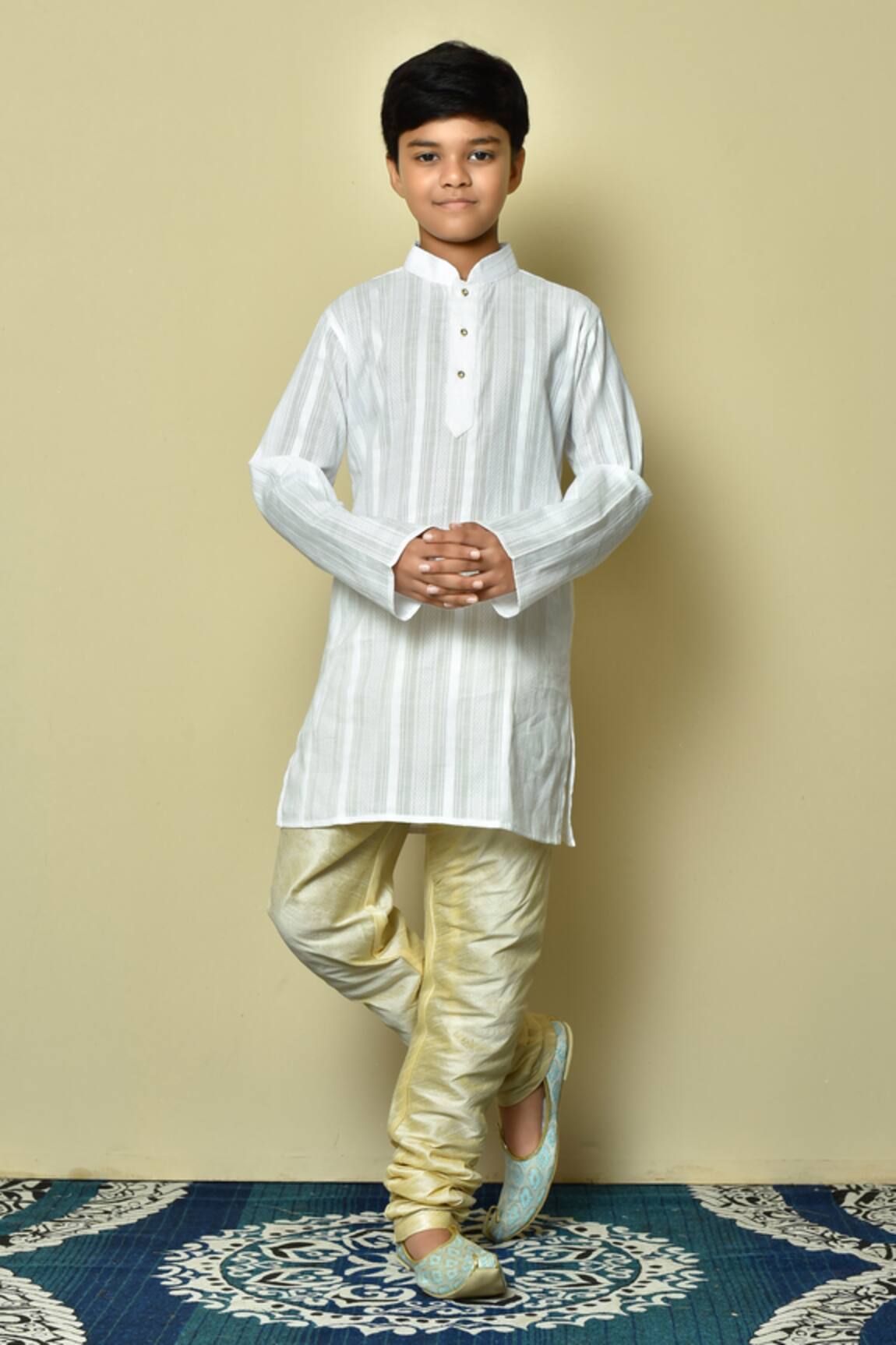 Petite Pomme Cotton Stripe Pattern Kurta & Churidar Set