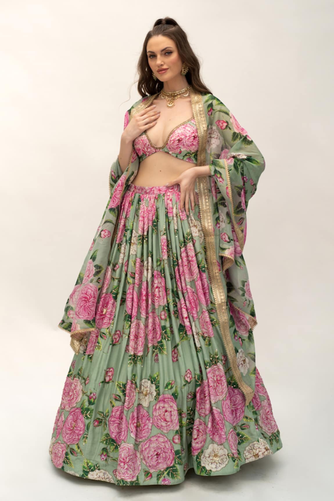 SANAM Nicolette Floral Pattern Flared Lehenga Set