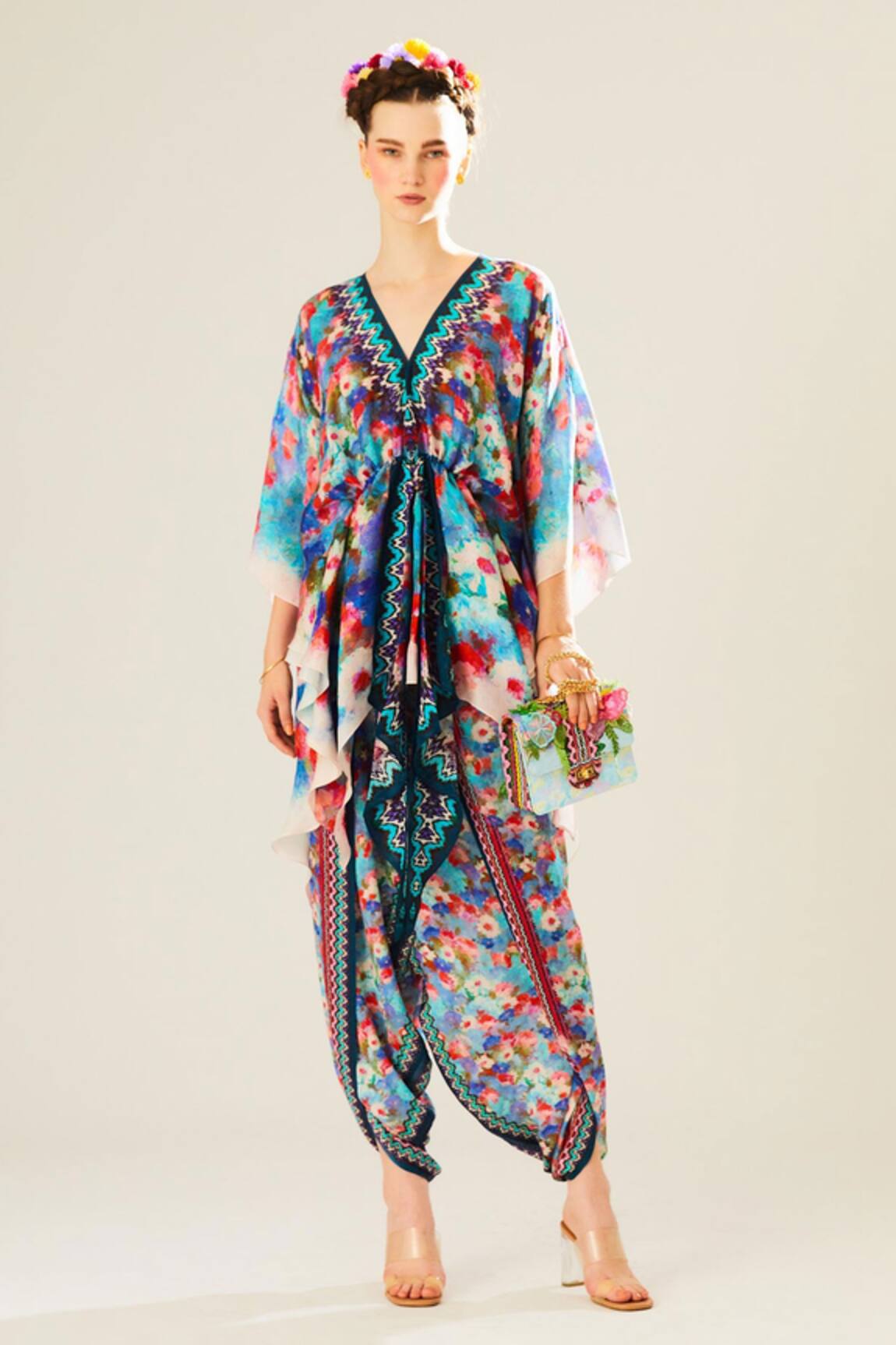 Rajdeep Ranawat Inayat Silk Floral Print Kaftan Top 