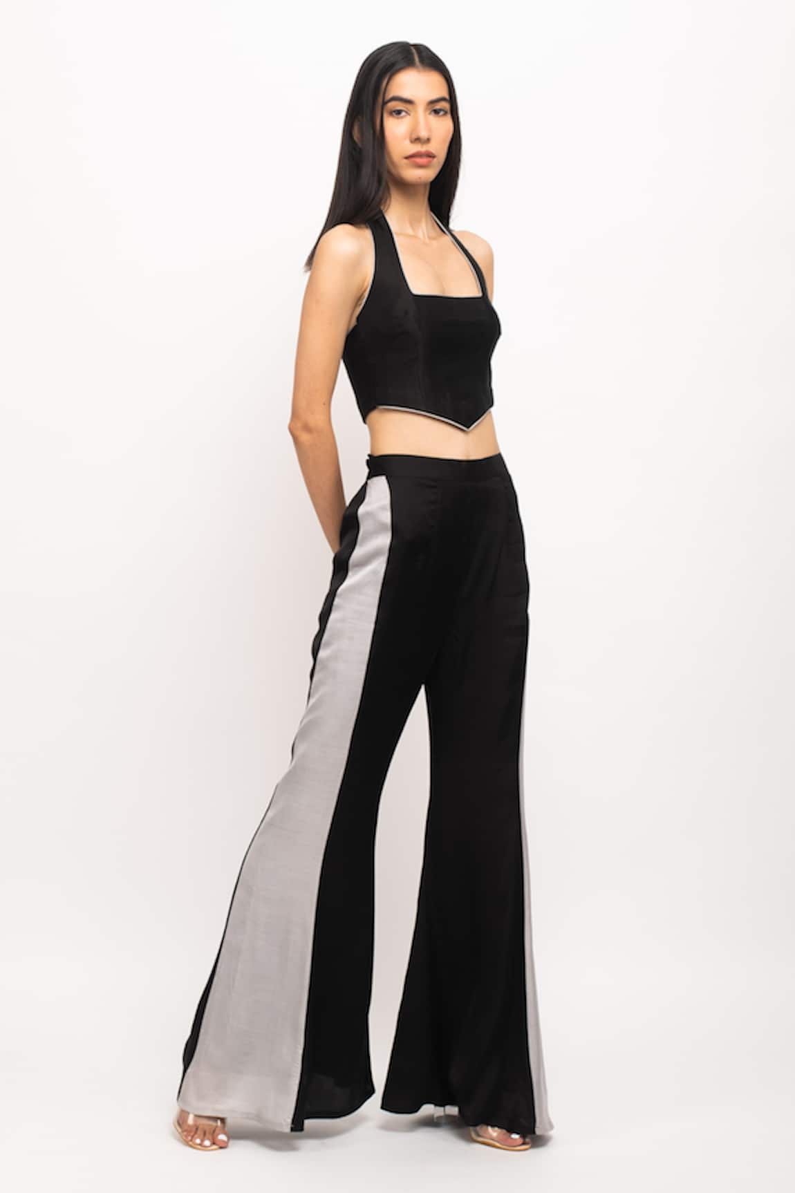 Neora By Nehal Chopra Halter Neck Bustier & Flared Pant Set