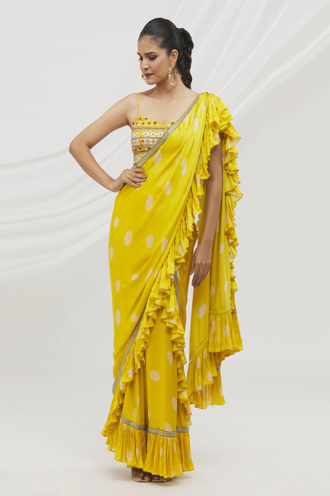 Vikram Phadnis Printed & Pre-Draped Saree With Blouse