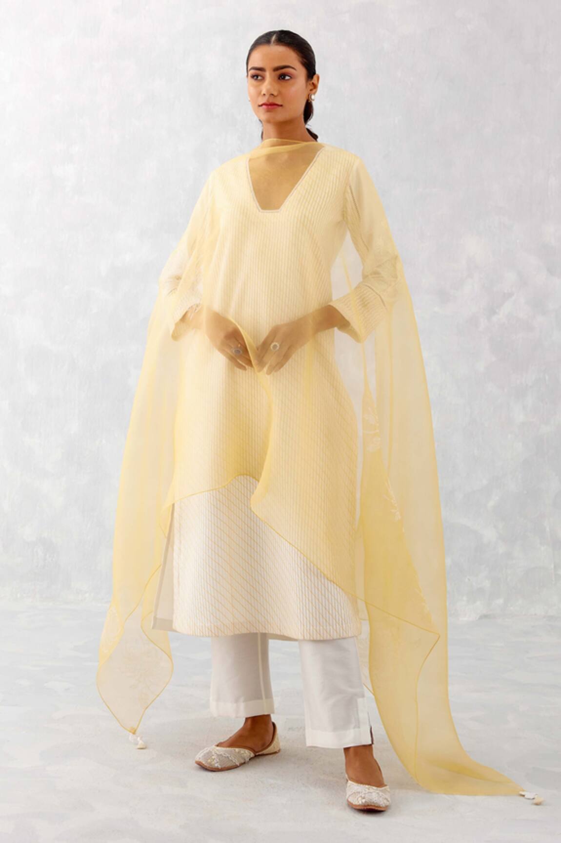 Devnaagri Pintucked Straight Kurta Pant Set