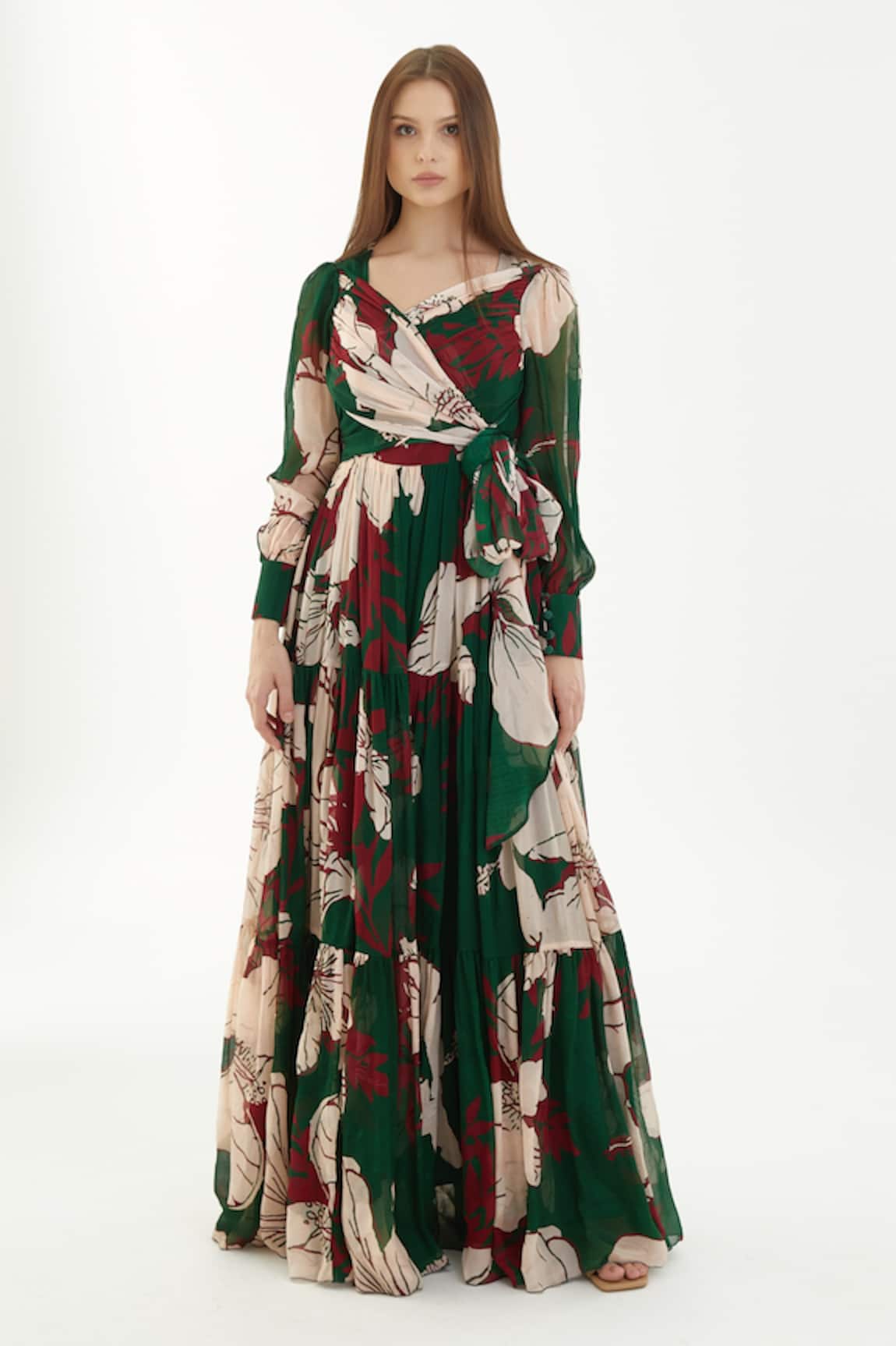 KoAi Chiffon Floral Pattern Maxi Dress