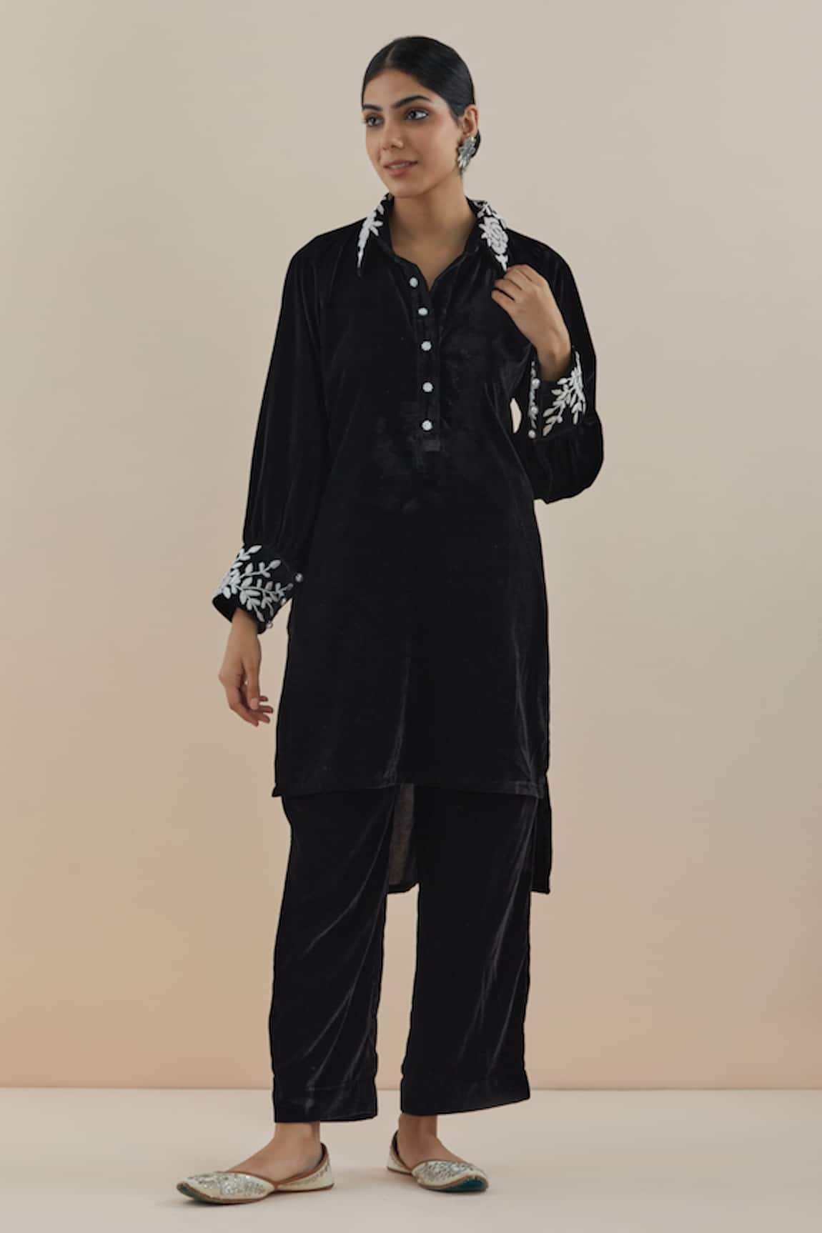 Makaan.51 Silk Velvet Asymmetric Kurta Pant Set