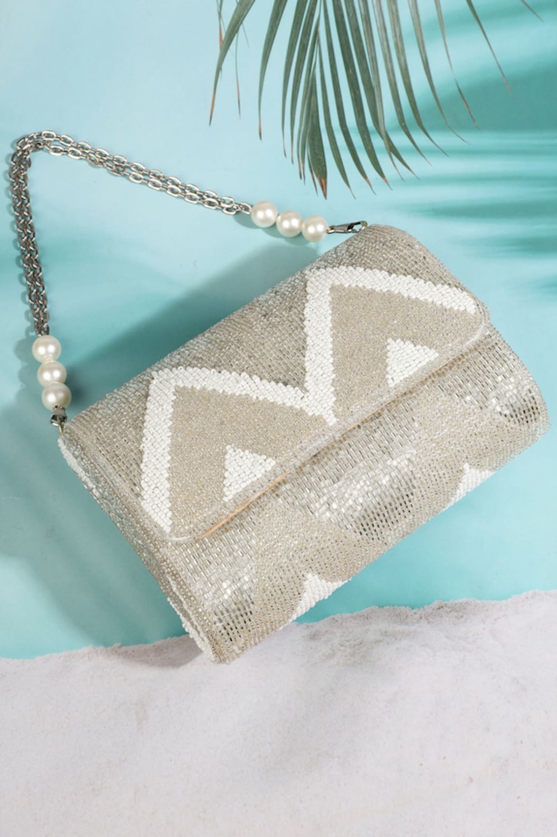 A Clutch Story Suede Metallic Zig Zag Flapover Clutch