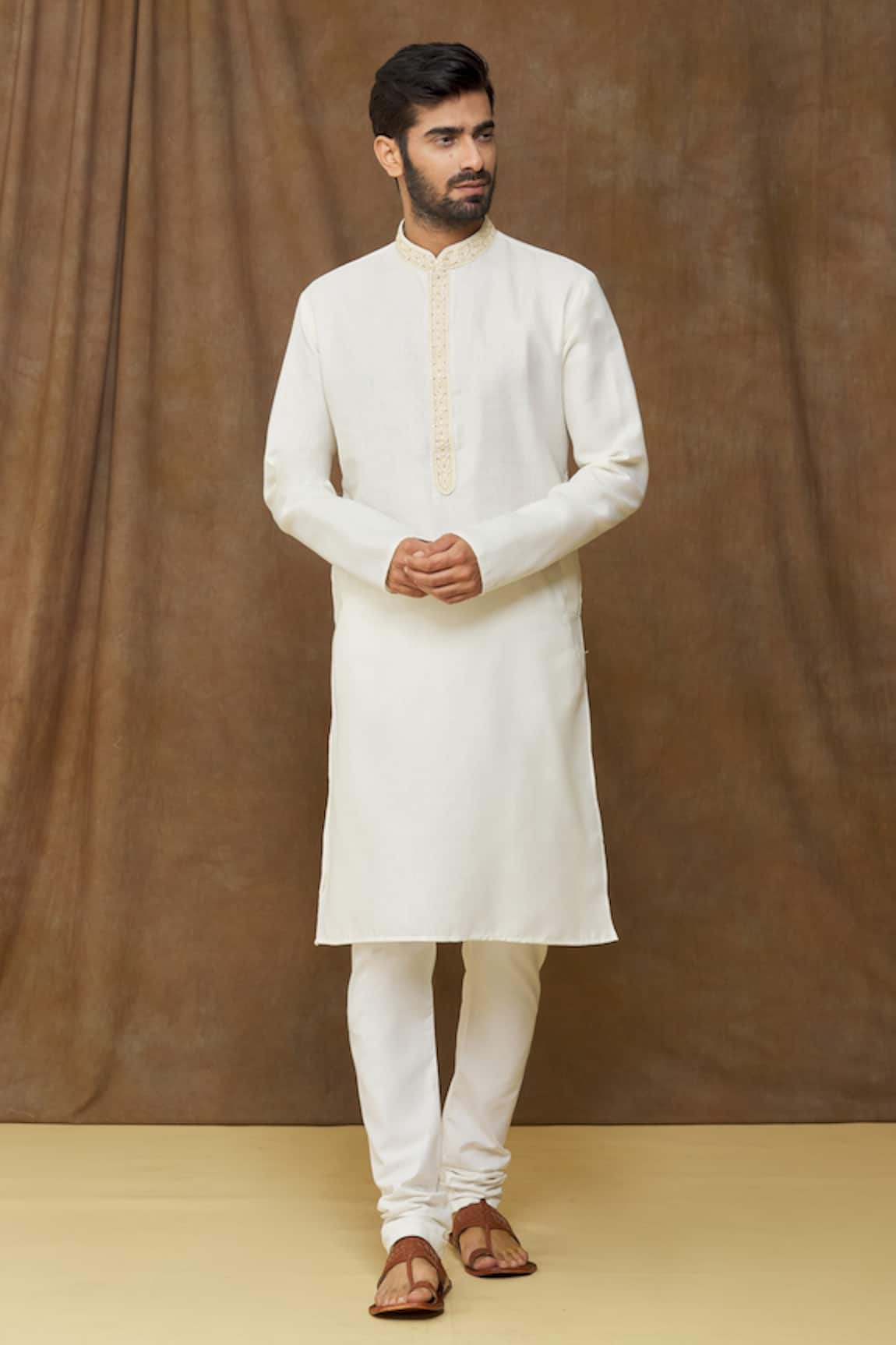 Samyukta Singhania Linen Cotton Straight Kurta Churidar Set