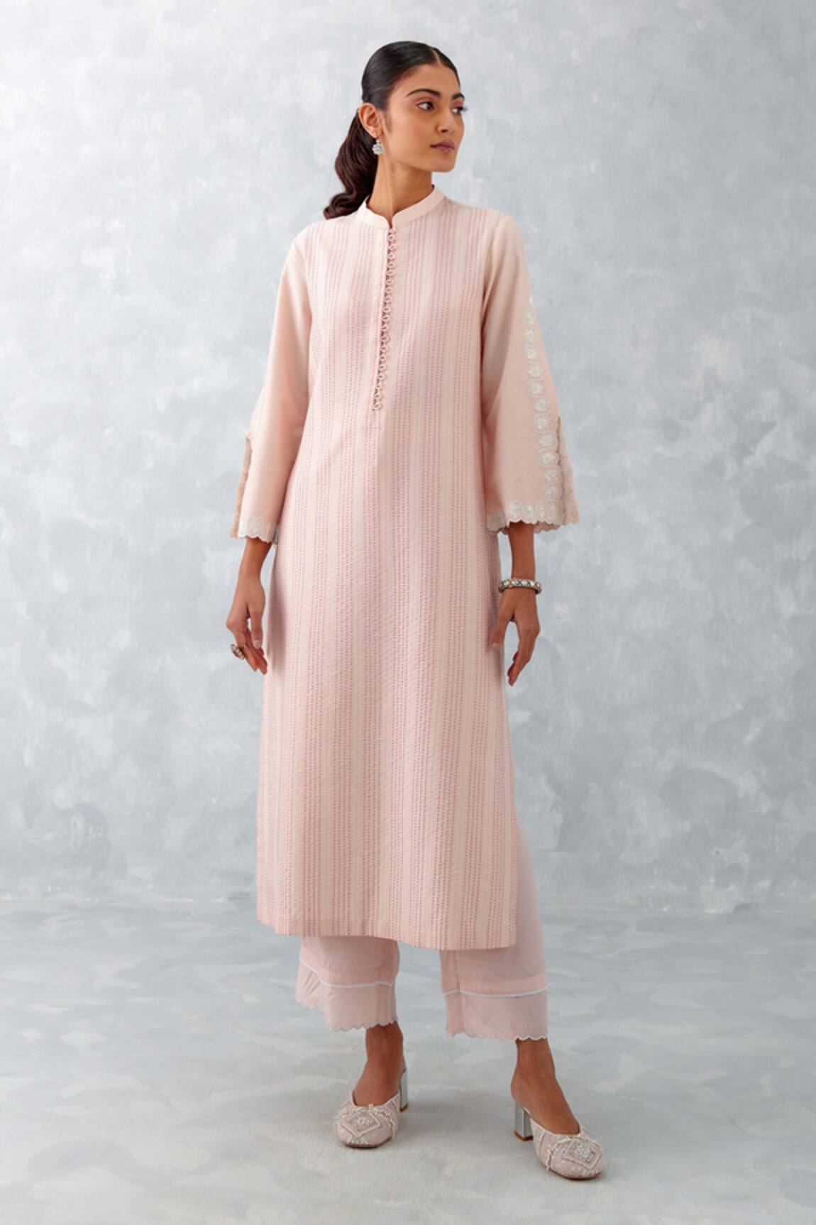 Devnaagri Pintucked Thread Embroidered Kurta Set