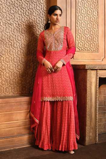 Aneesh Agarwaal Ikat Print Kurta Sharara Set 
