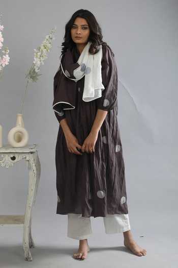 Khat Handwoven Polka Pattern Kurta Set With Scarf 