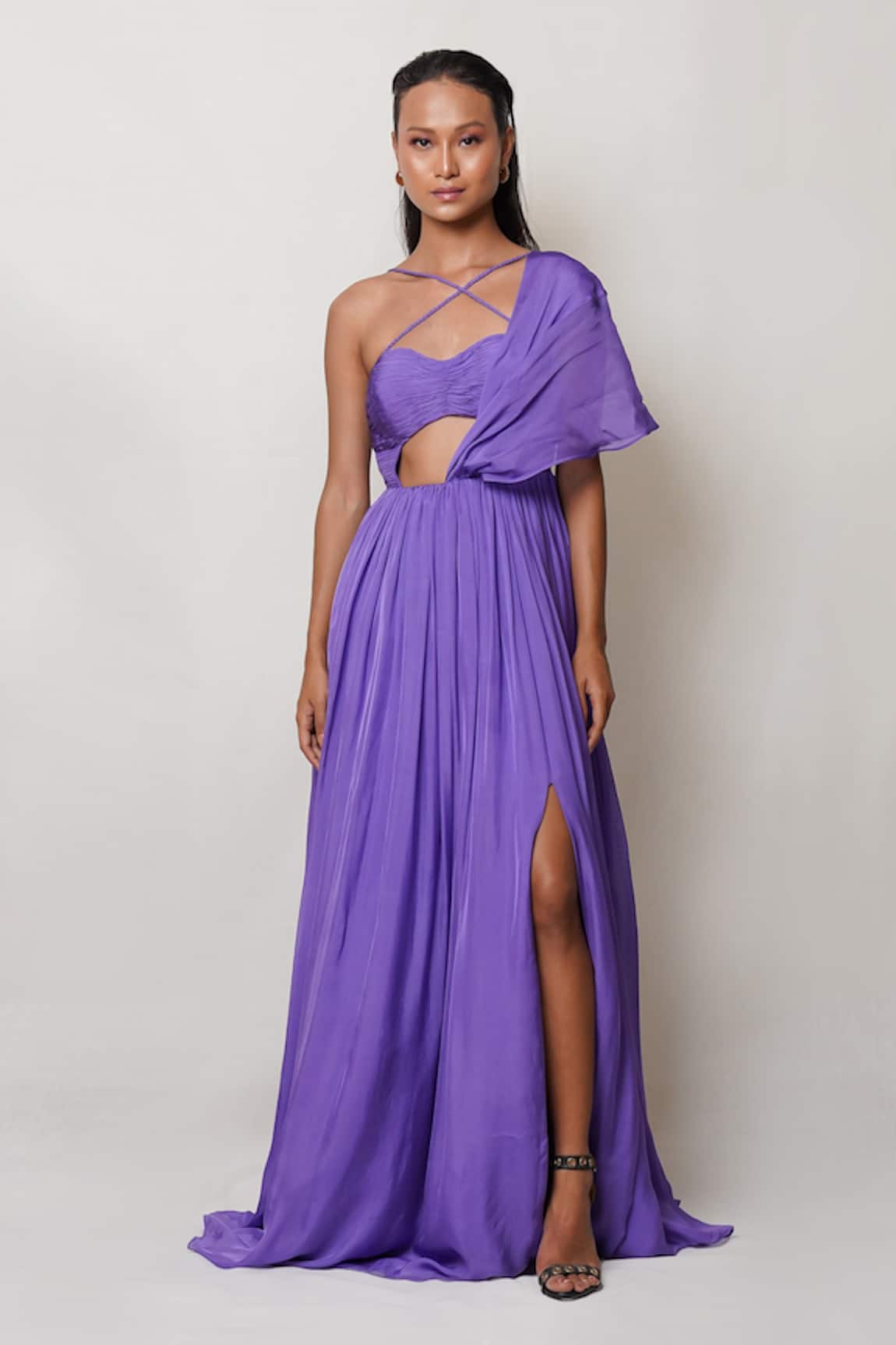 Pinup By Astha Draped Front Slit Gown