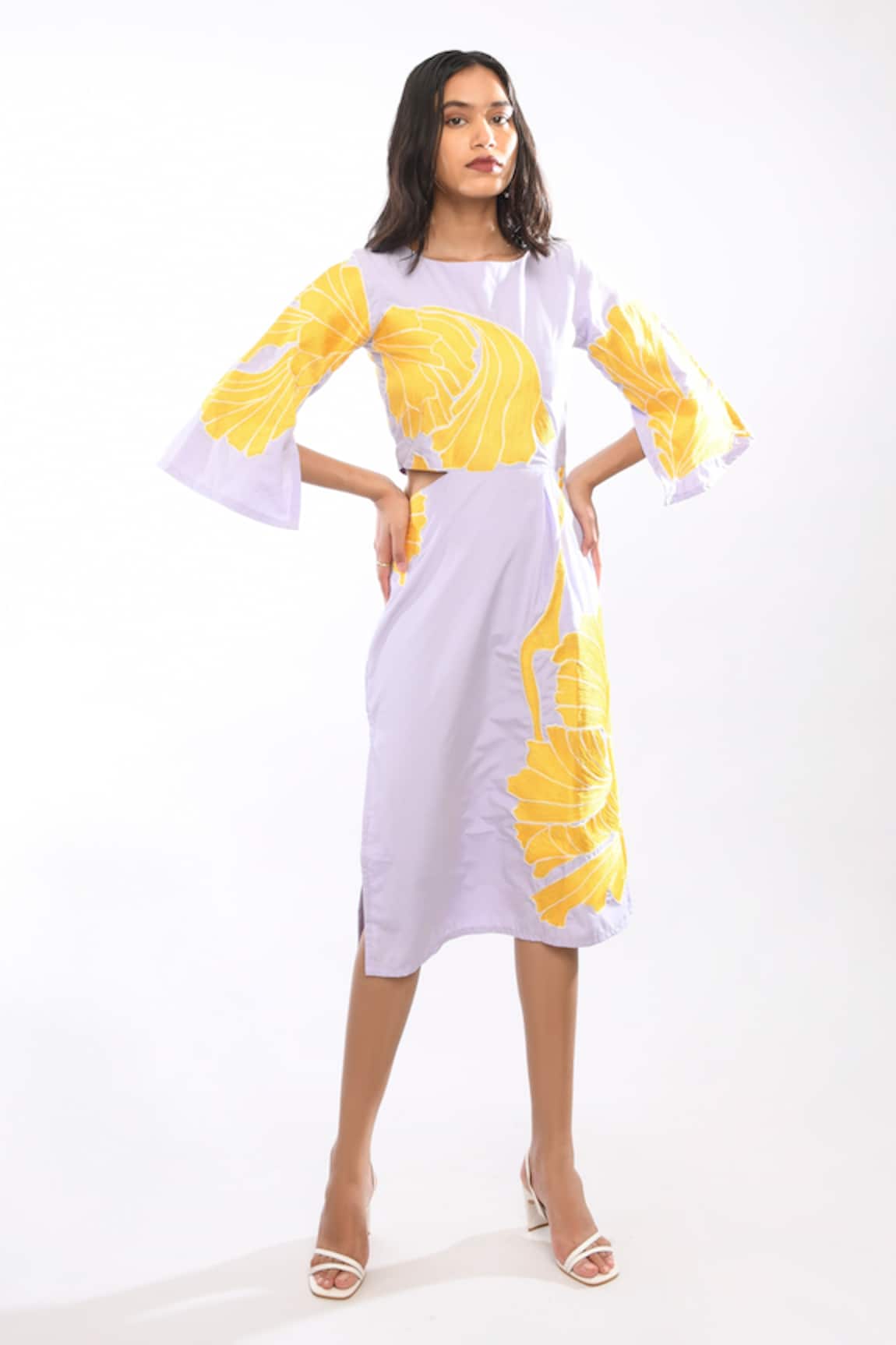 Itara Split Sleeved Embroidered Midi Dress