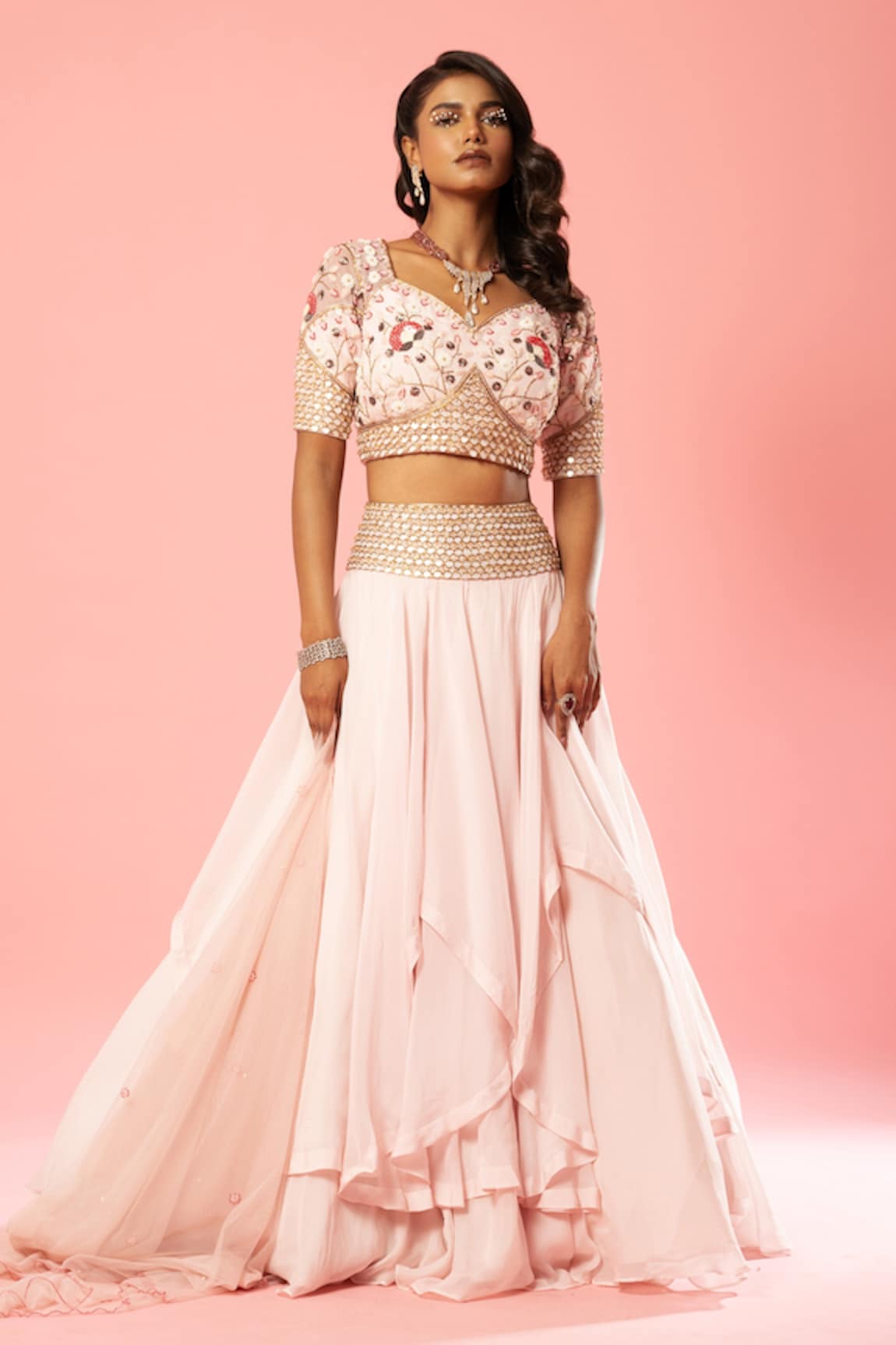 Quench A Thirst Layered Lehenga & Embroidered Blouse Set