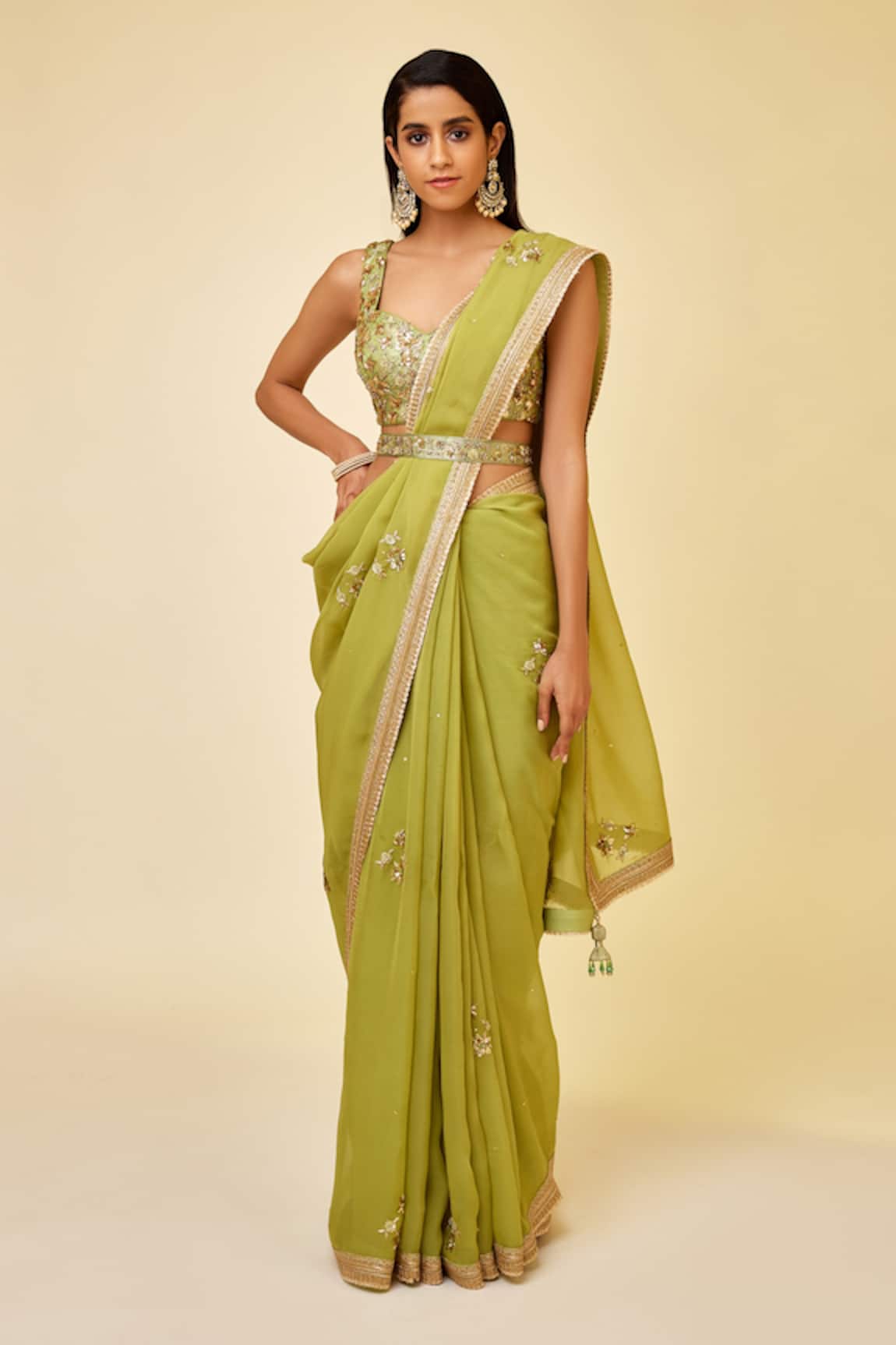 Shyam Narayan Prasad Zardozi Embroidered Saree & Blouse Set 