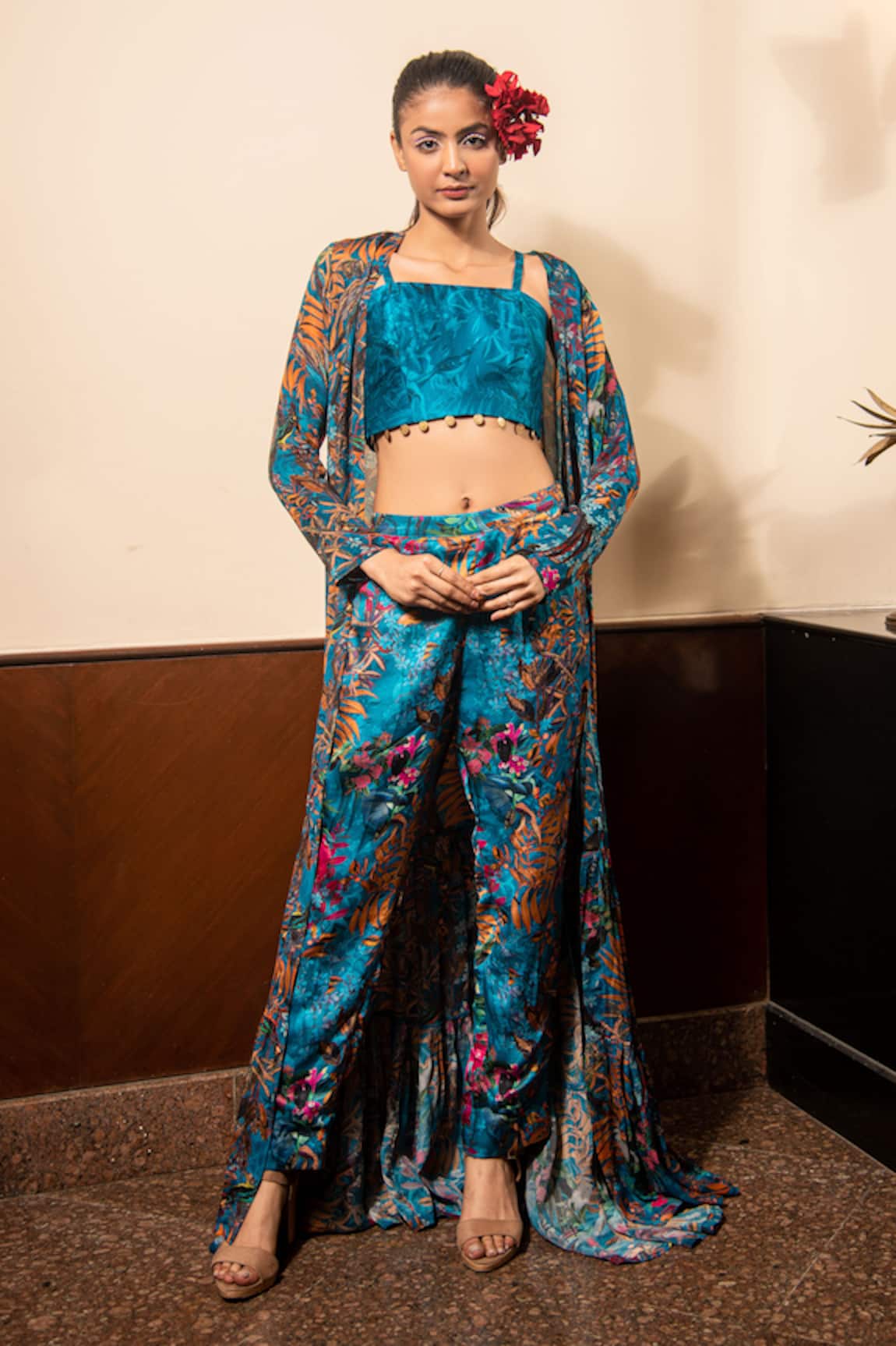 Soniya G Floral Print Cape Pant Set