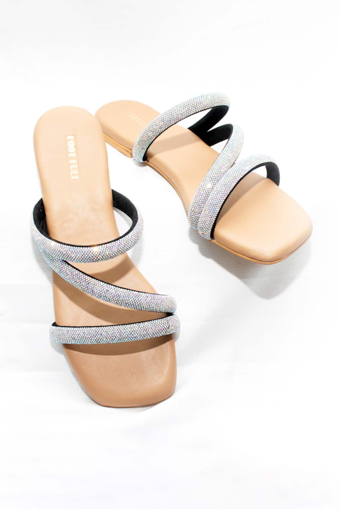 Foot Fuel Cecillia Stone Embellished Strappy Flats