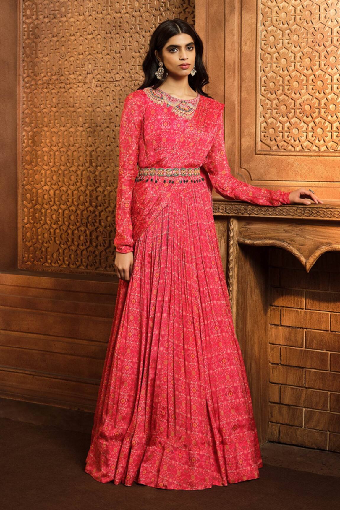 Aneesh Agarwaal Floral Print Draped Anarkali