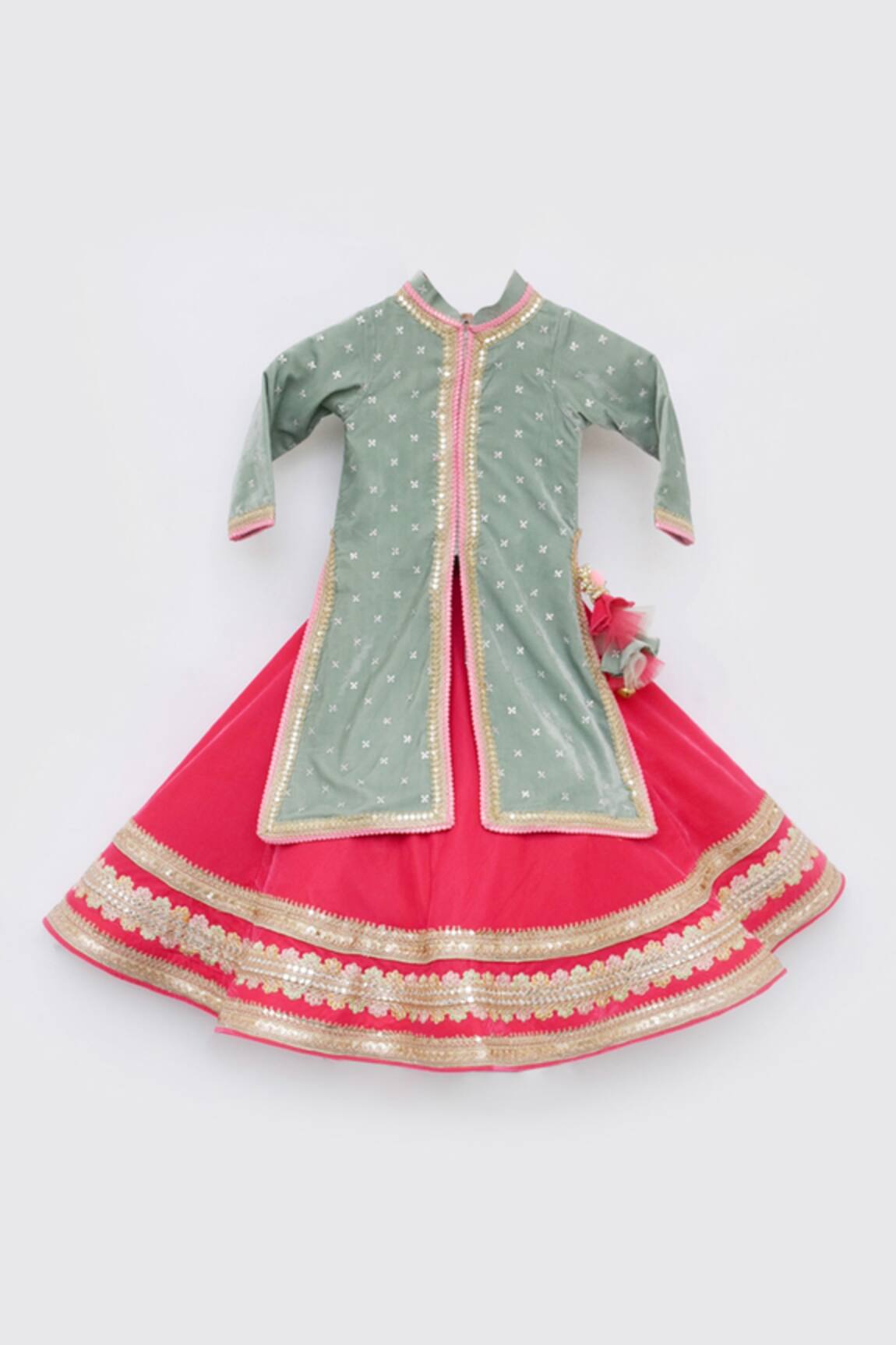 Fayon Kids Embroidered Jacket With Lehenga