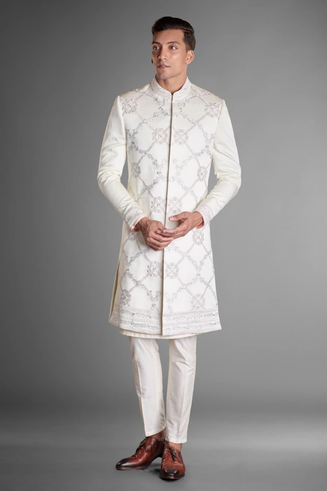 More Mischief Dawn Floral Geometric Embroidered Sherwani